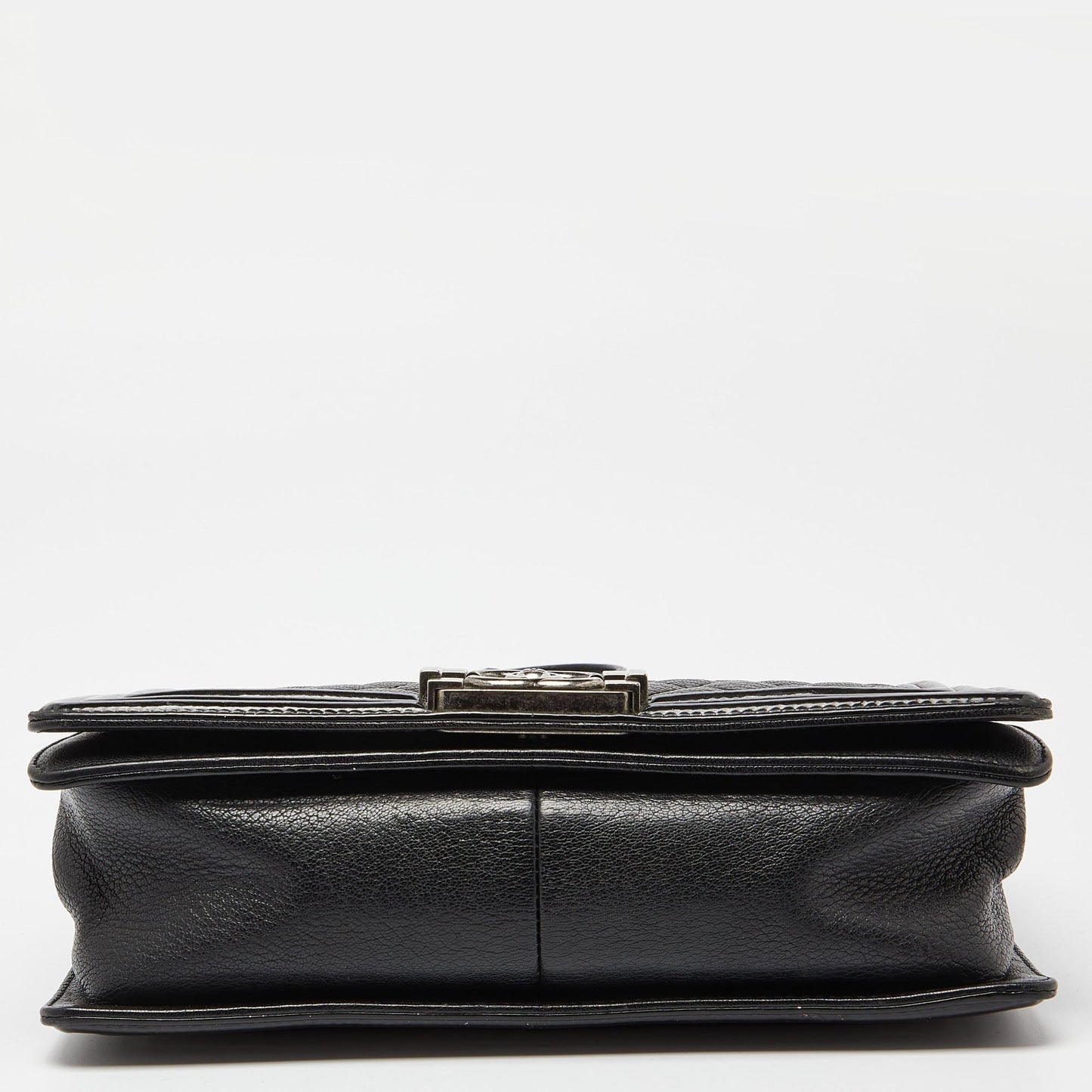 CHANEL Black Quilted Patent and Leather Medium Boy Flap Bag