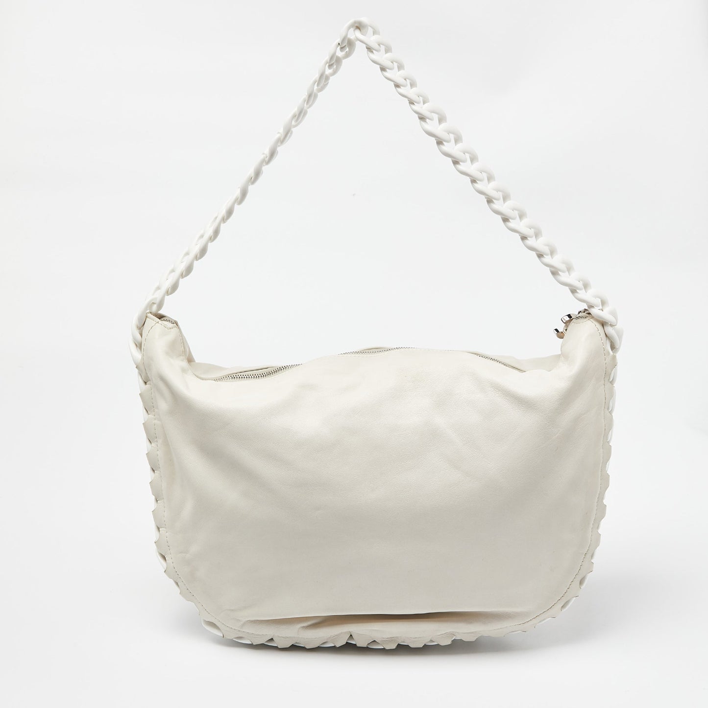 CHANEL White Leather CC Modern Chain Hobo
