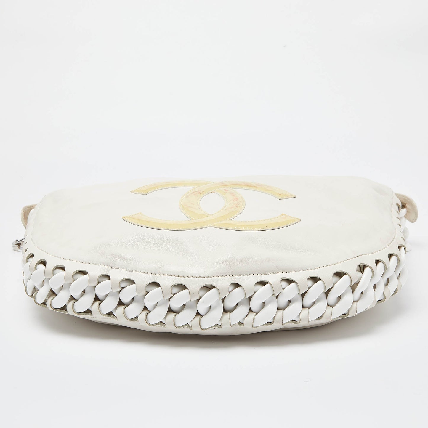 CHANEL White Leather CC Modern Chain Hobo