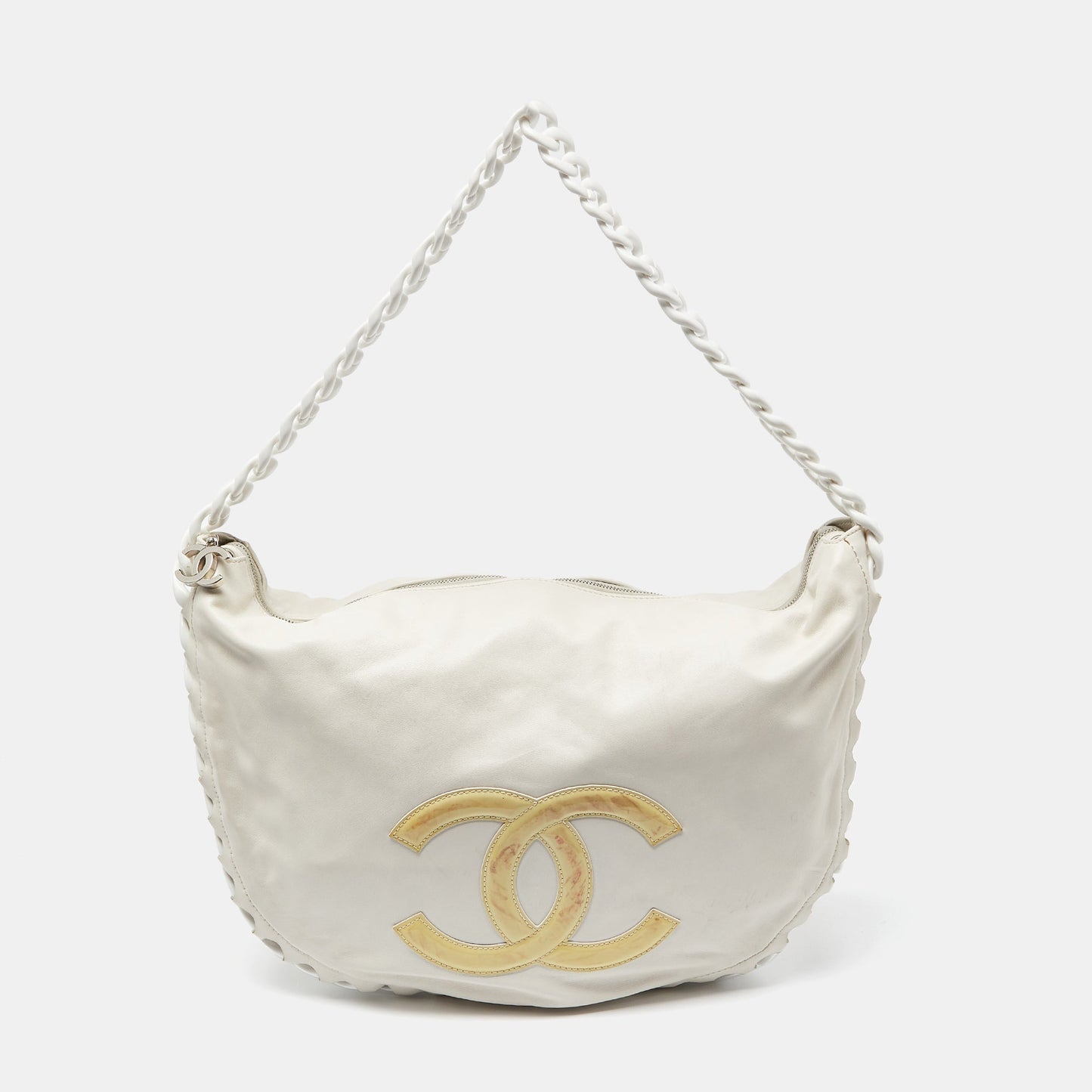 CHANEL White Leather CC Modern Chain Hobo
