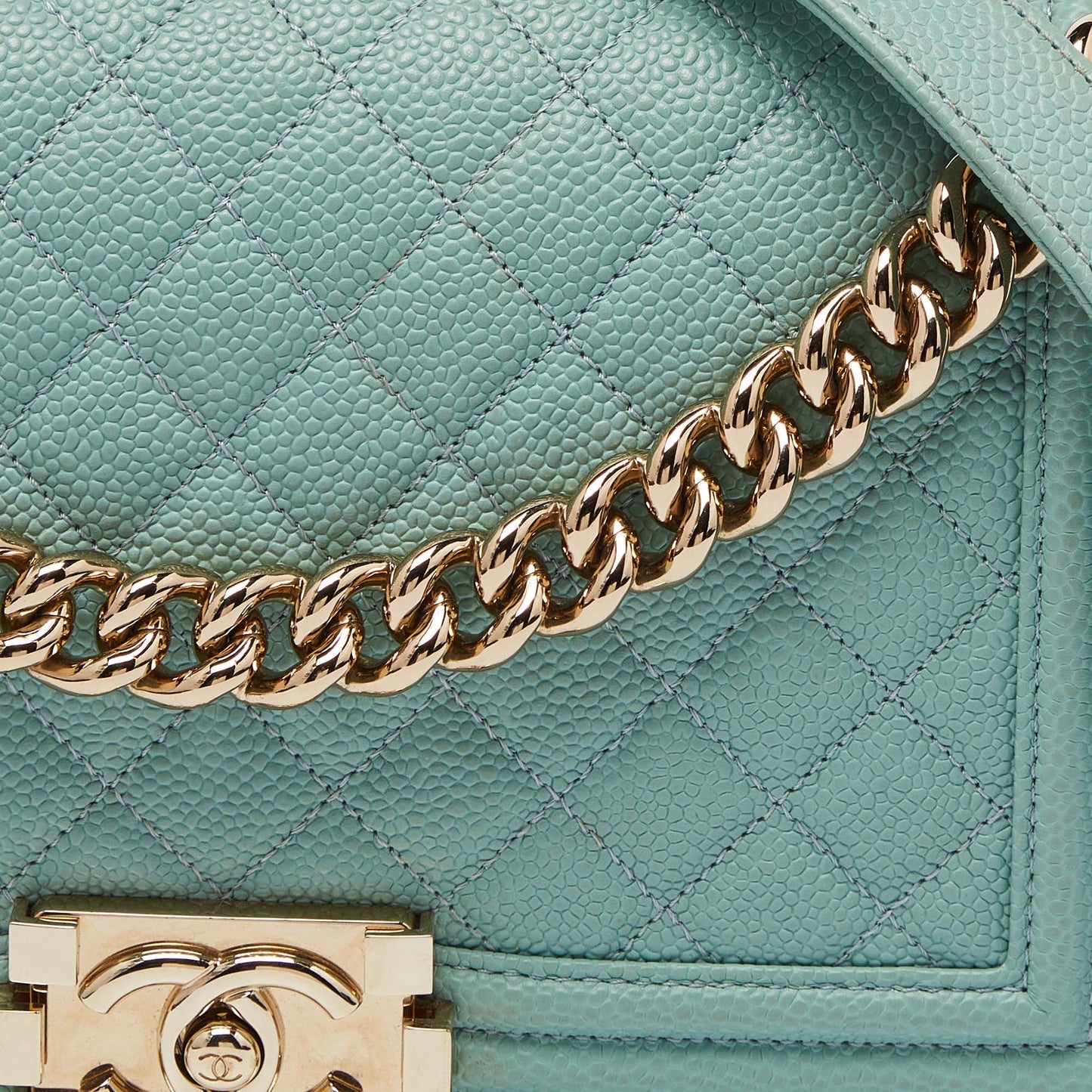 CHANEL Green Quilted Caviar Leather Medium Boy Flap Bag