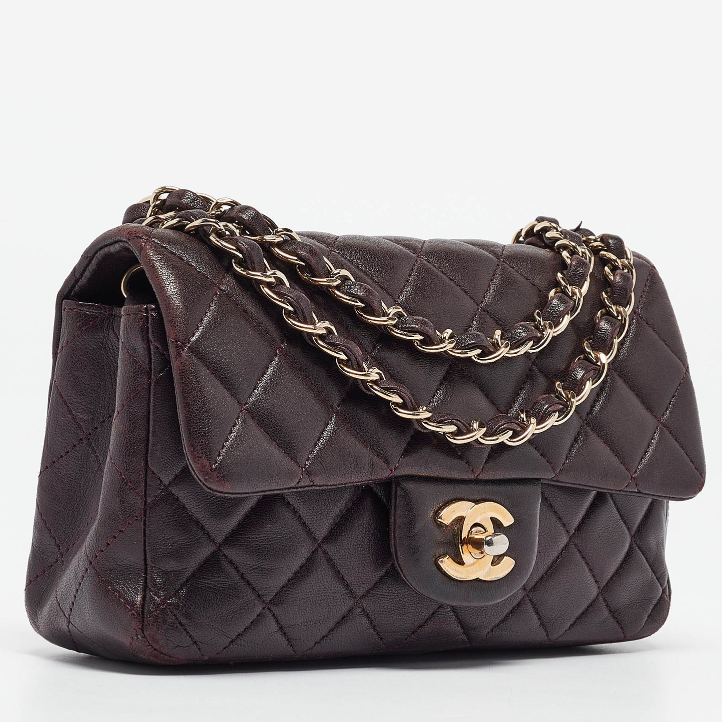 CHANEL Plum Quilted Leather Rectangular Classic Flap Bag