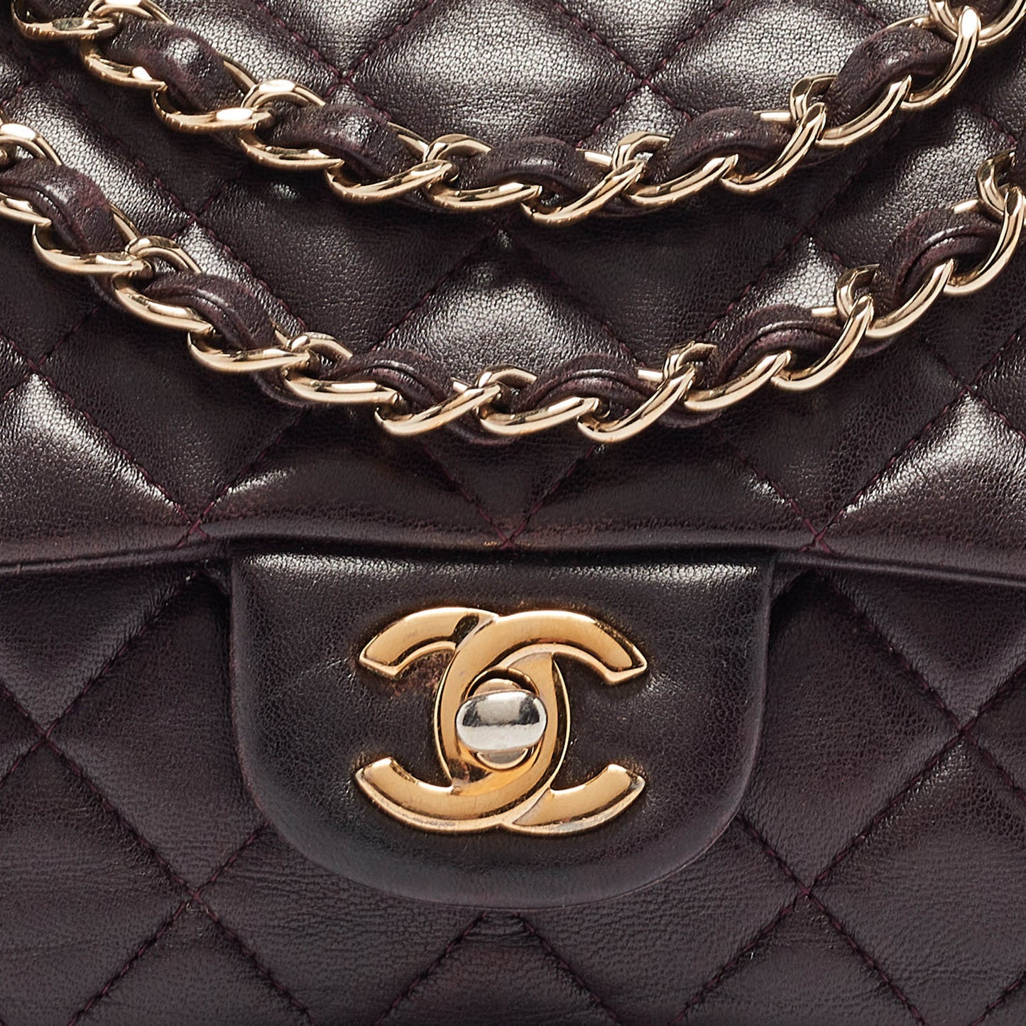 CHANEL Plum Quilted Leather Rectangular Classic Flap Bag