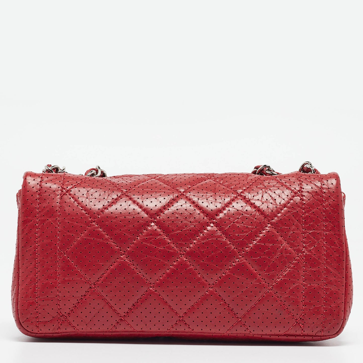 CHANEL Red Perforated Leather CC Flap Bag
