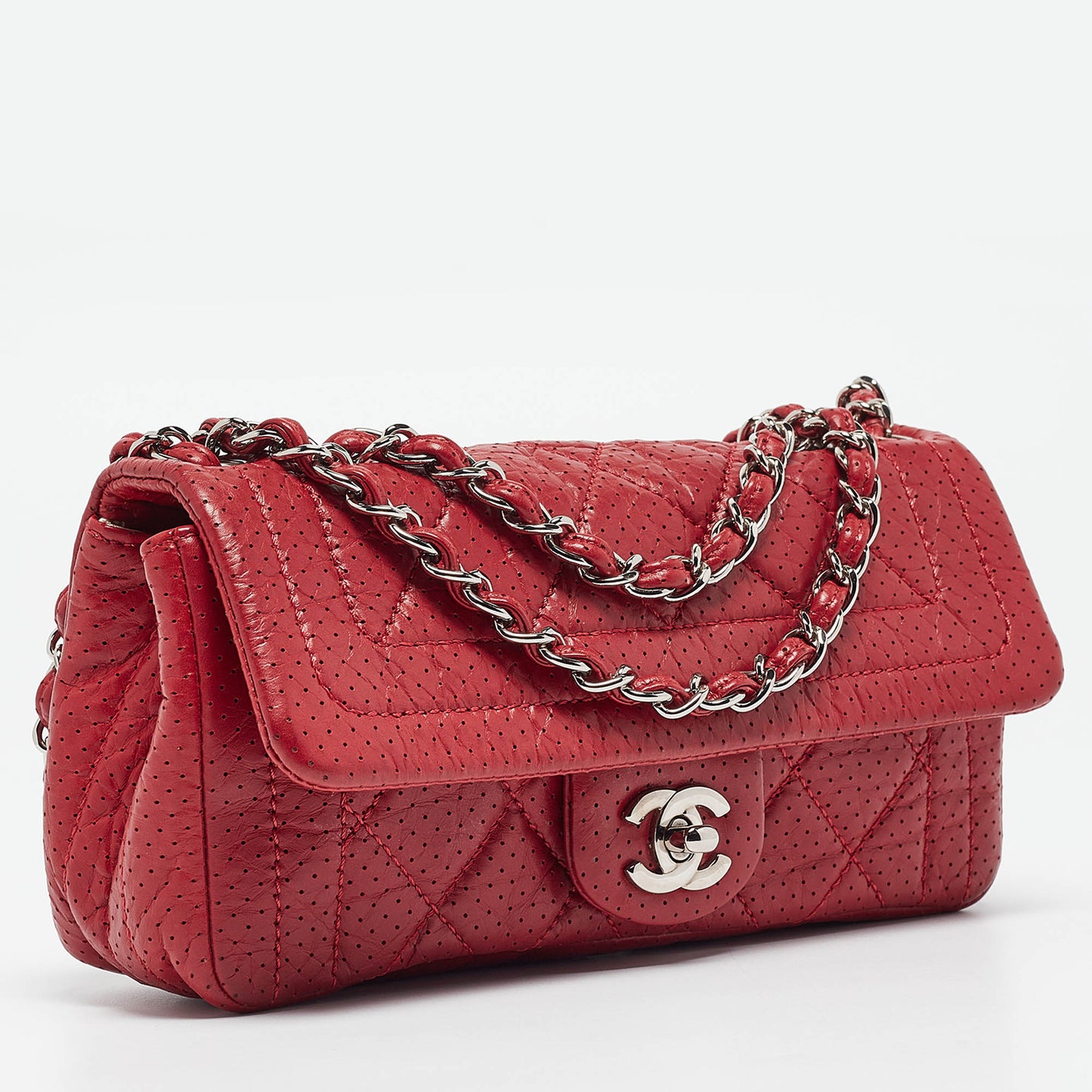 CHANEL Red Perforated Leather CC Flap Bag