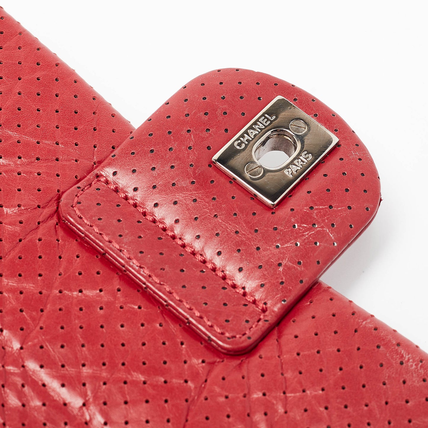 CHANEL Red Perforated Leather CC Flap Bag
