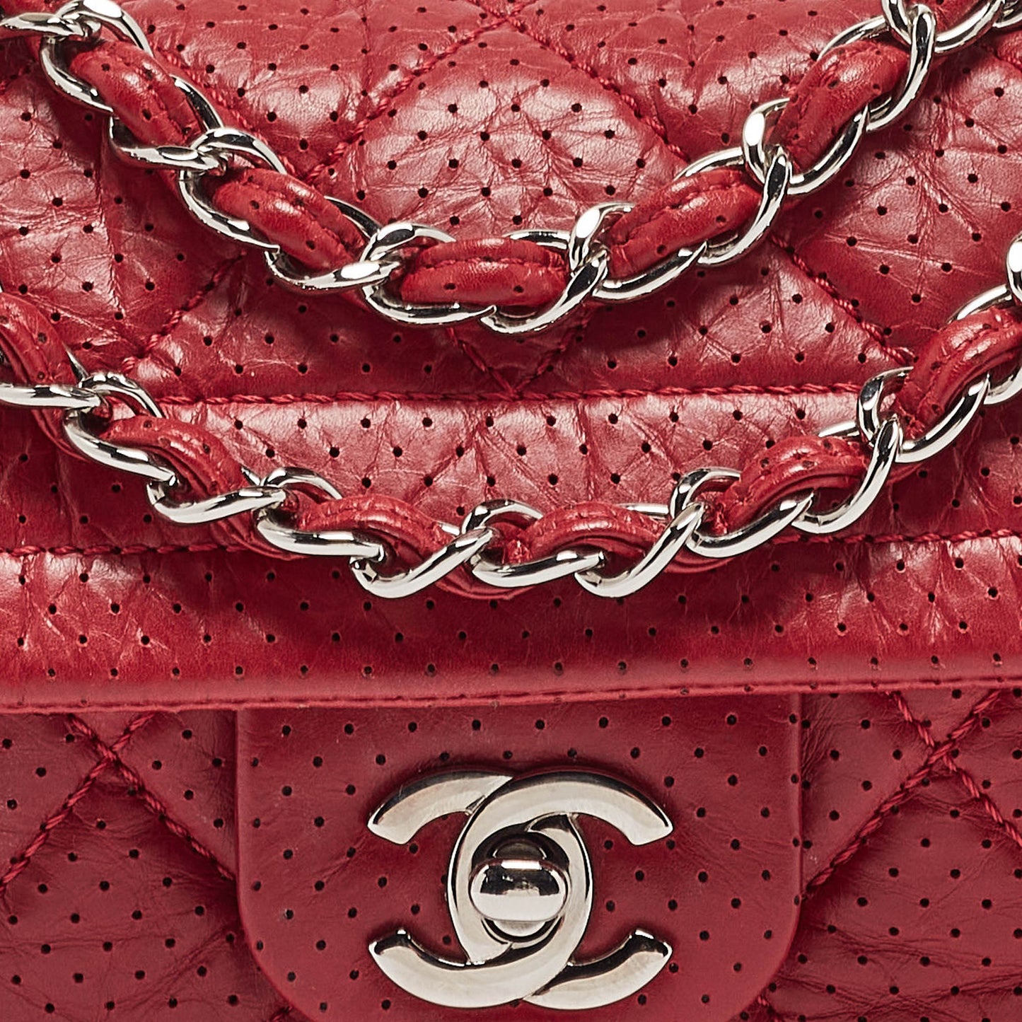 CHANEL Red Perforated Leather CC Flap Bag