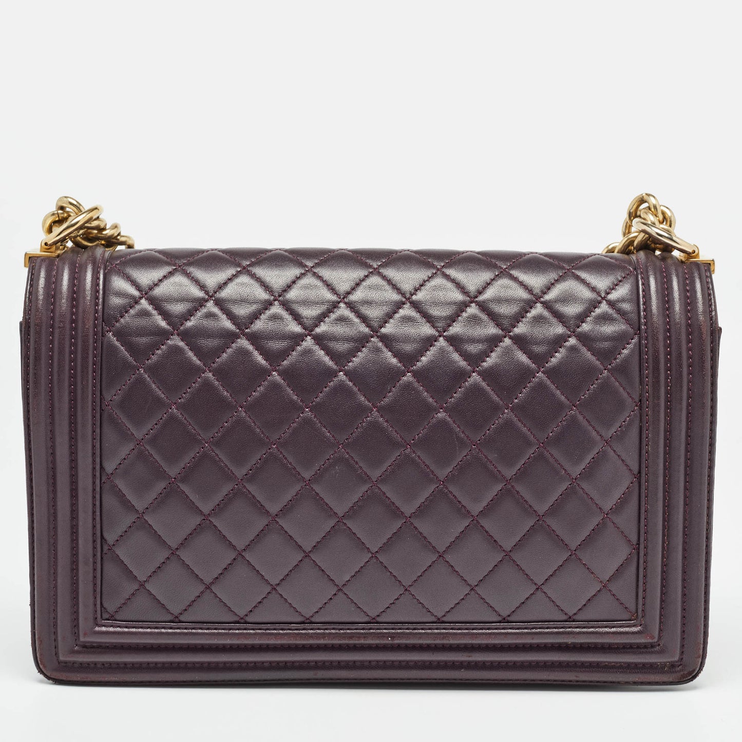 CHANEL Plum Quilted Leather New Medium Boy Shoulder Bag