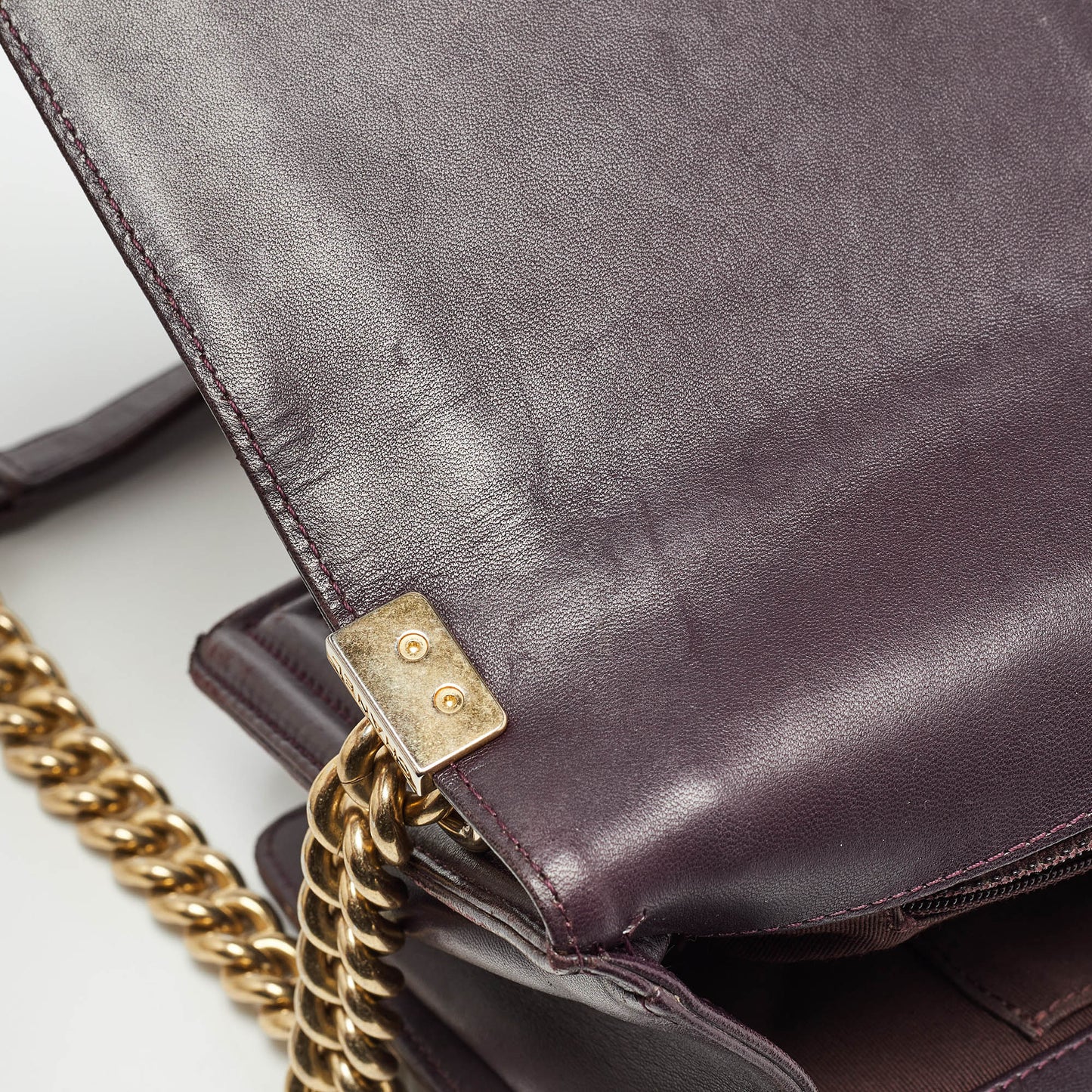 CHANEL Plum Quilted Leather New Medium Boy Shoulder Bag