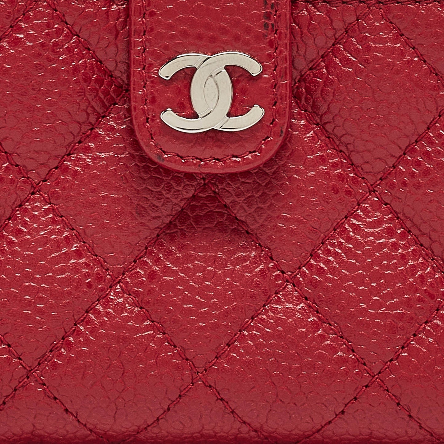 CHANEL Red Quilted Caviar Leather CC O Phone Pouch
