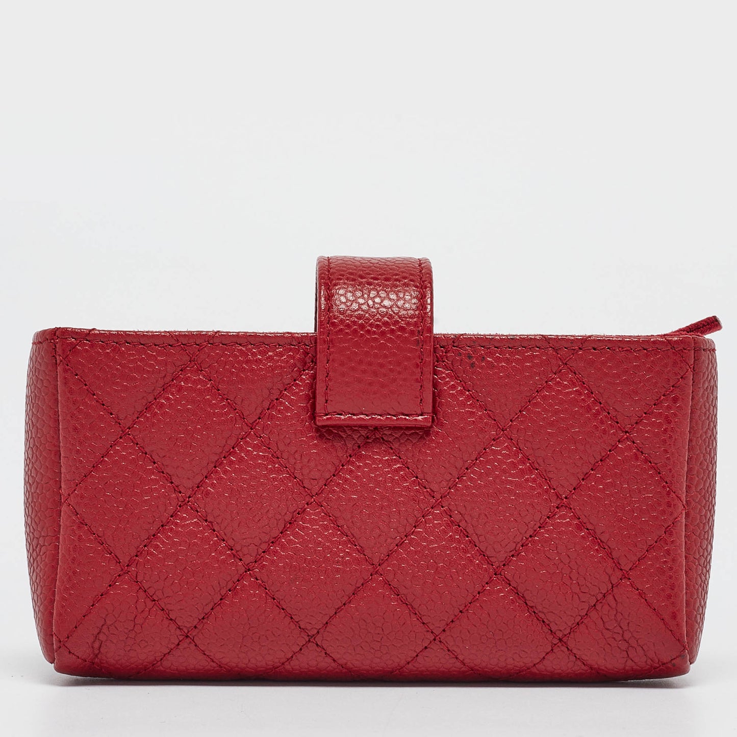 CHANEL Red Quilted Caviar Leather CC O Phone Pouch