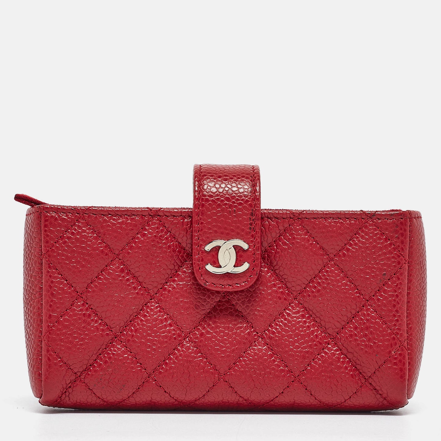 CHANEL Red Quilted Caviar Leather CC O Phone Pouch