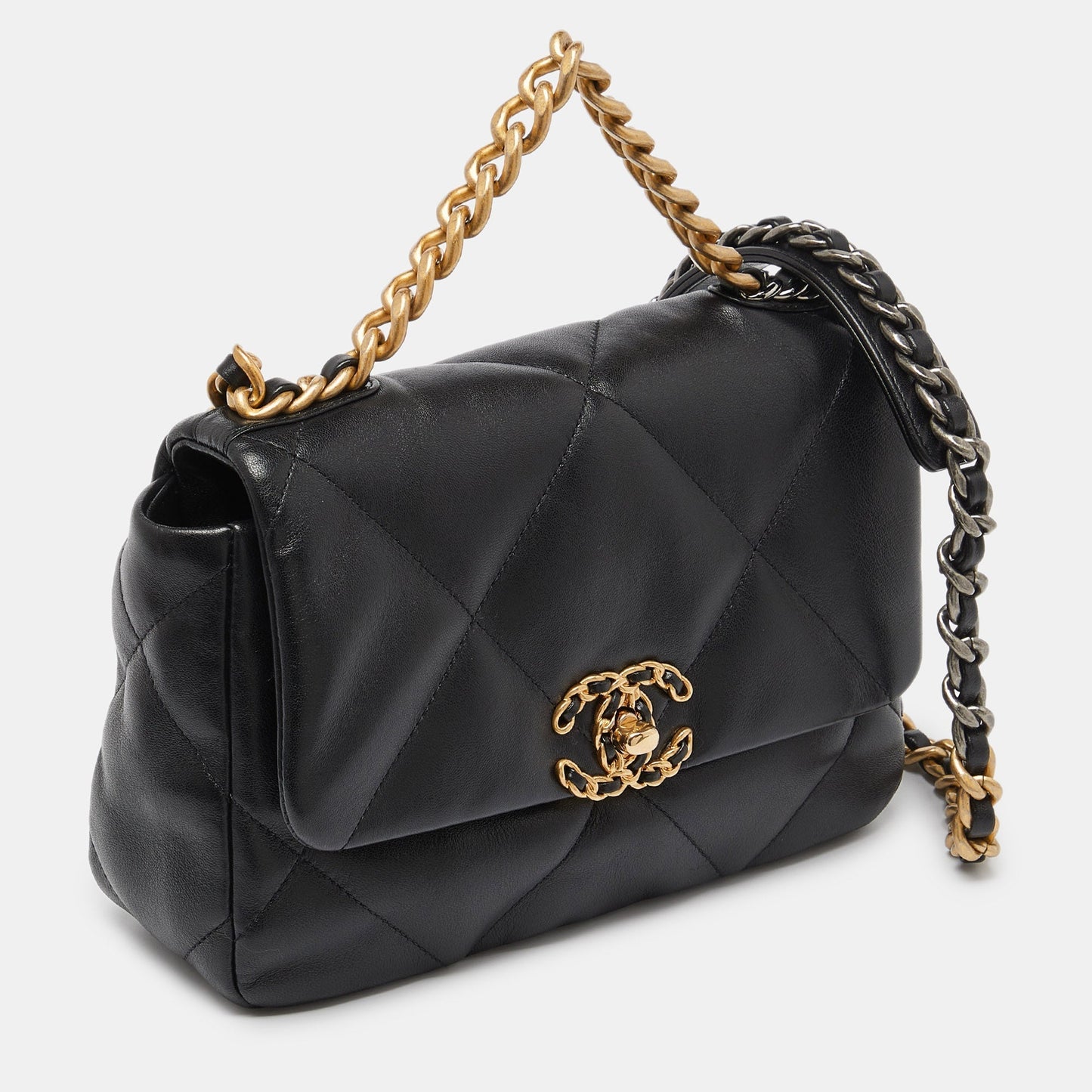 CHANEL Black Quilted Leather Small 19 Flap Bag