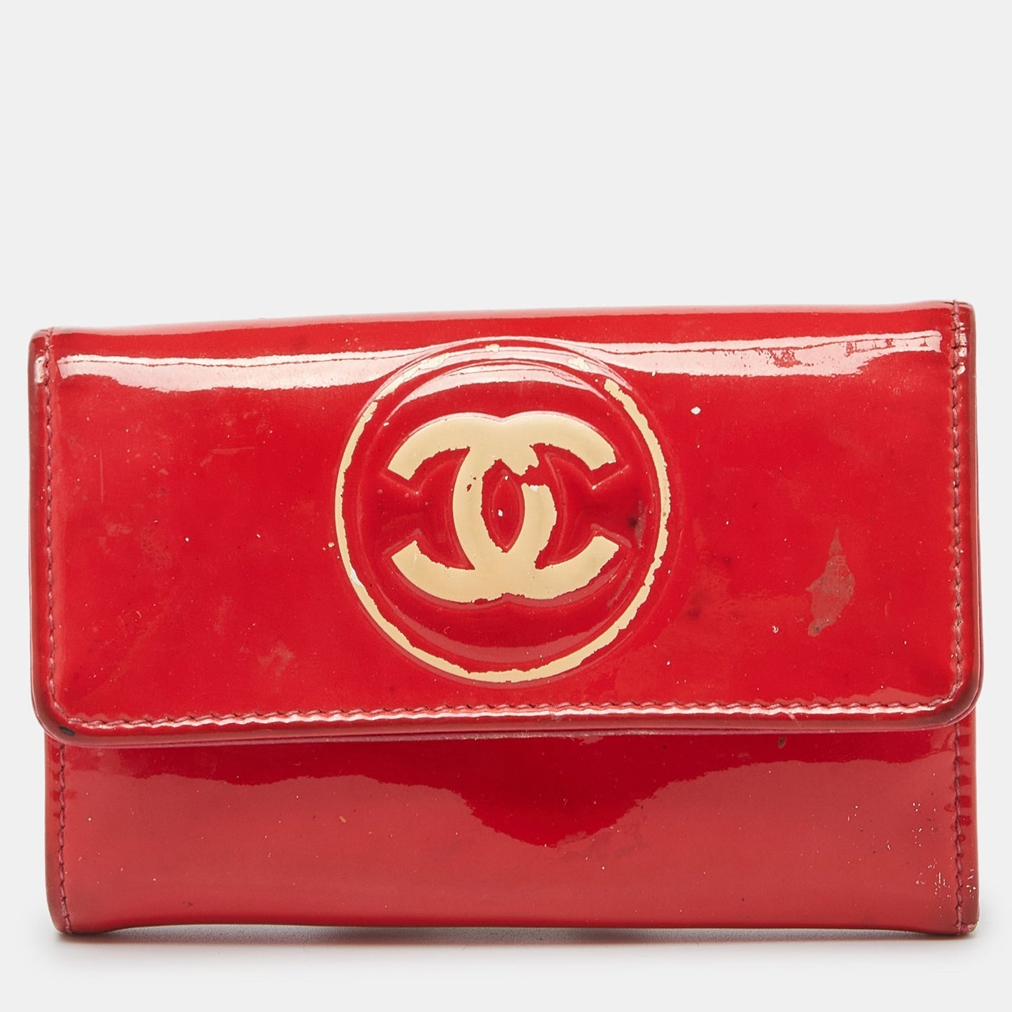 CHANEL Red Patent Leather CC Compact Wallet