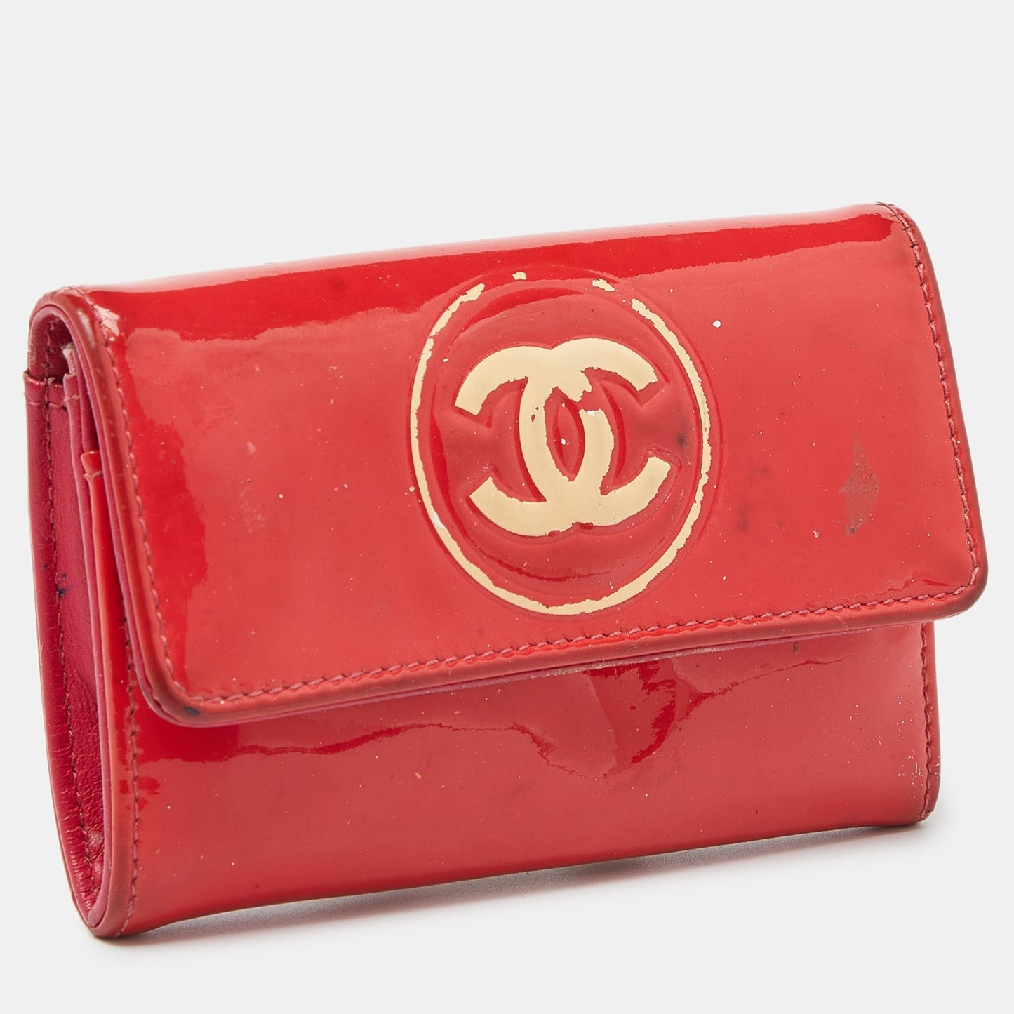 CHANEL Red Patent Leather CC Compact Wallet