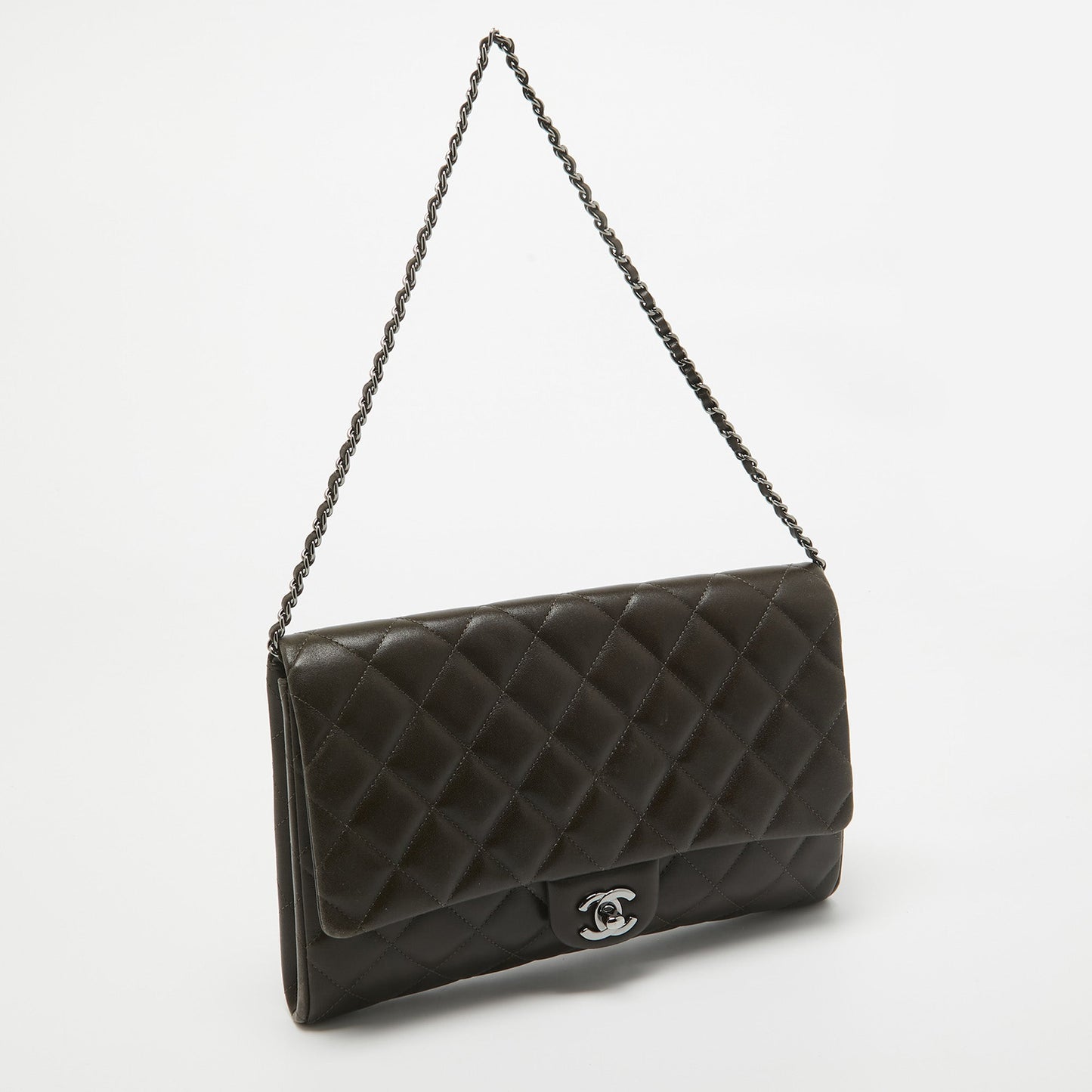 CHANEL Choco Brown Quilted Leather Classic Flap Chain Clutch