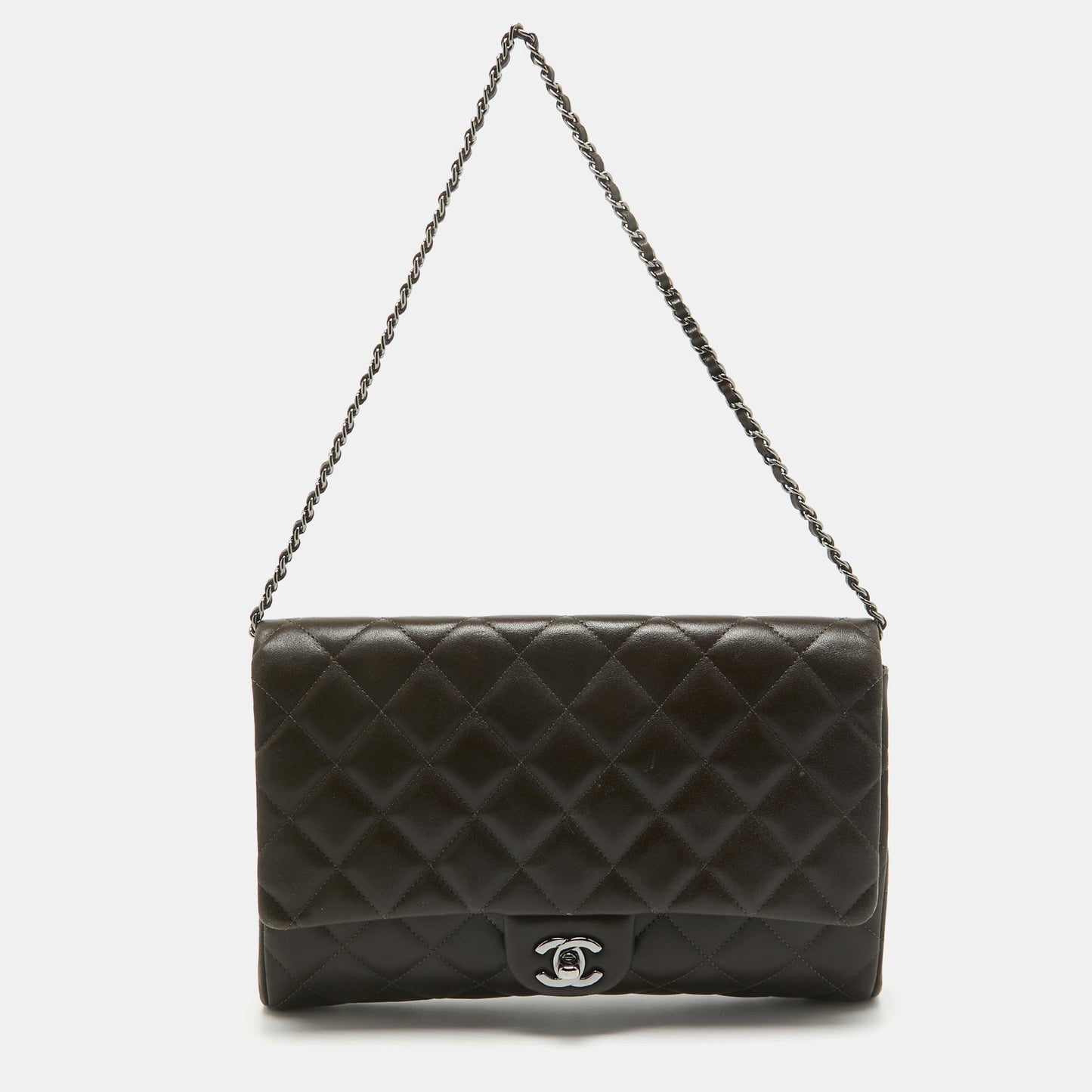 CHANEL Choco Brown Quilted Leather Classic Flap Chain Clutch