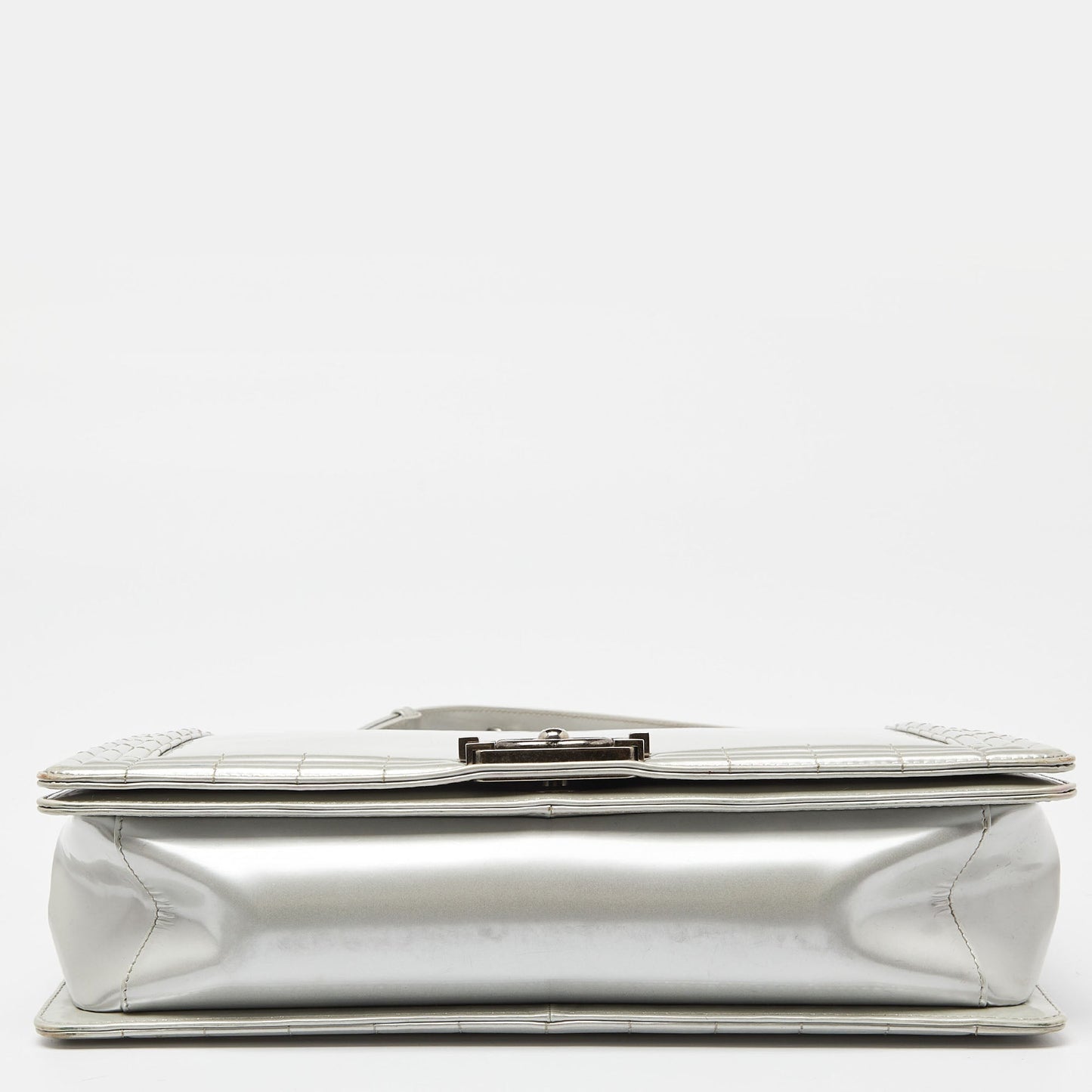 CHANEL Grey Patent Leather Large Reverso Boy Flap Bag