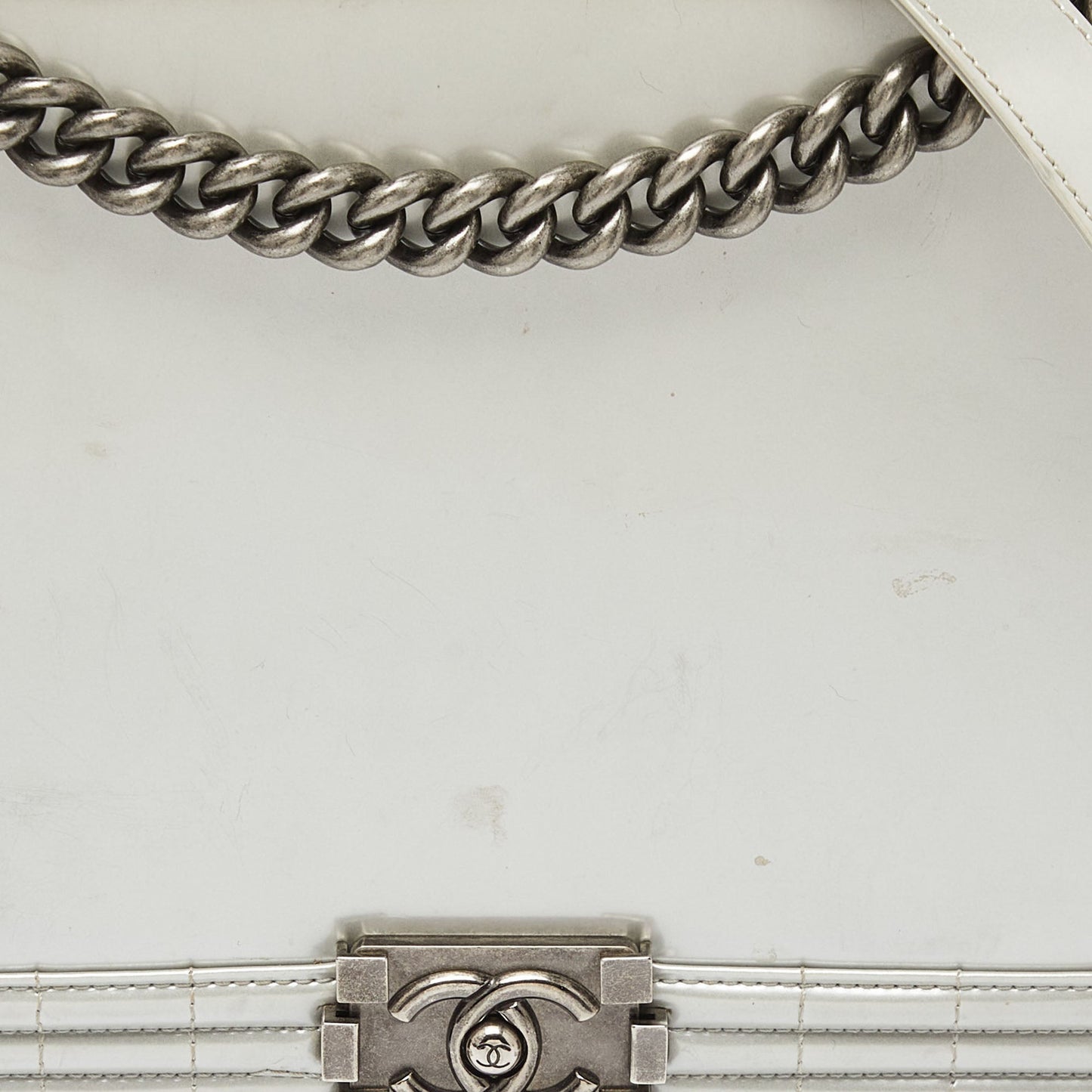 CHANEL Grey Patent Leather Large Reverso Boy Flap Bag