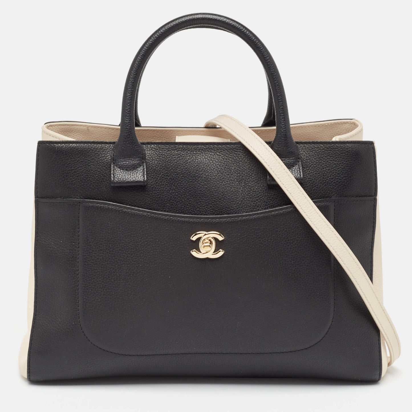 CHANEL Black/Cream Leather Small Neo Executive Shopper Tote