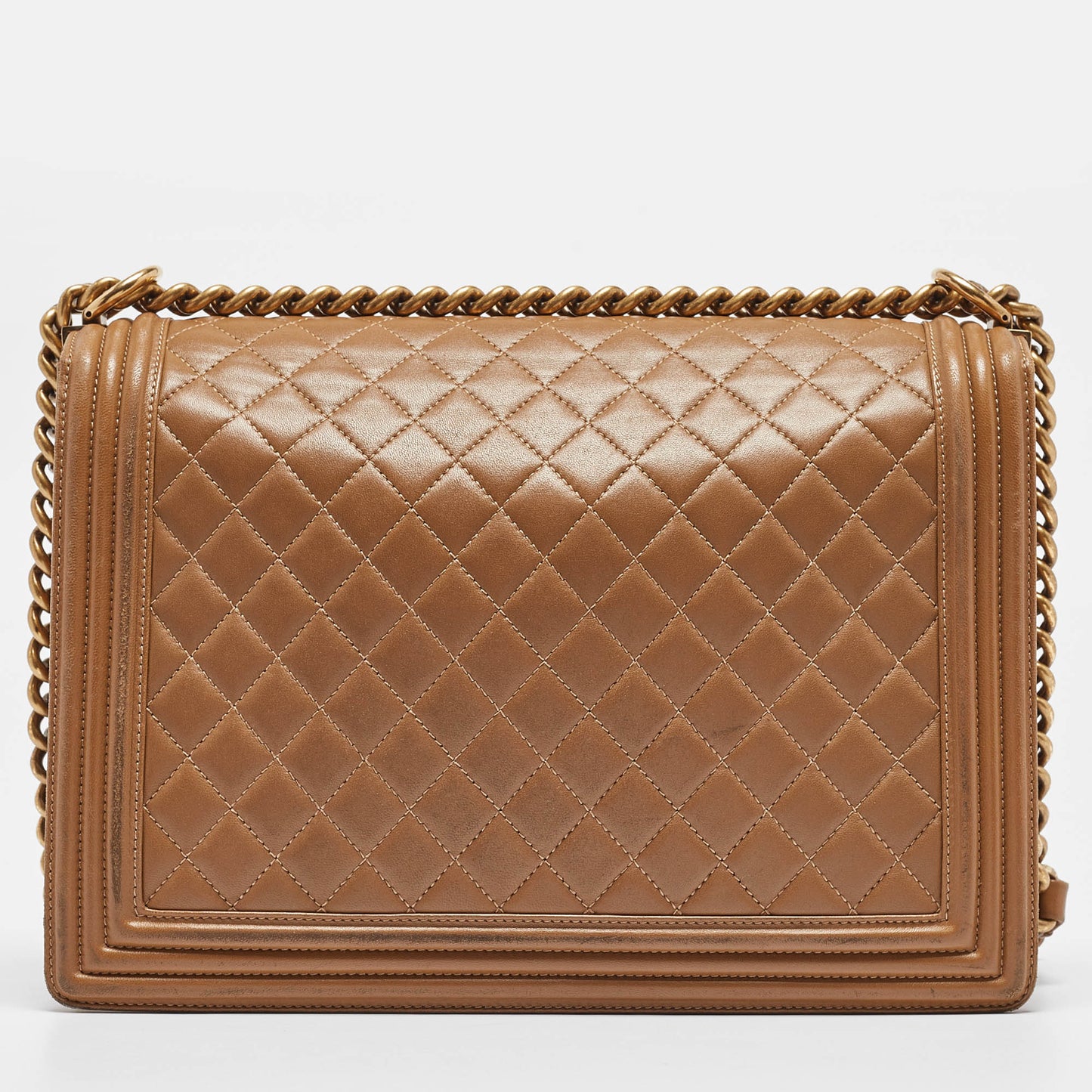 CHANEL Brown Quilted Leather Large Boy Flap Bag