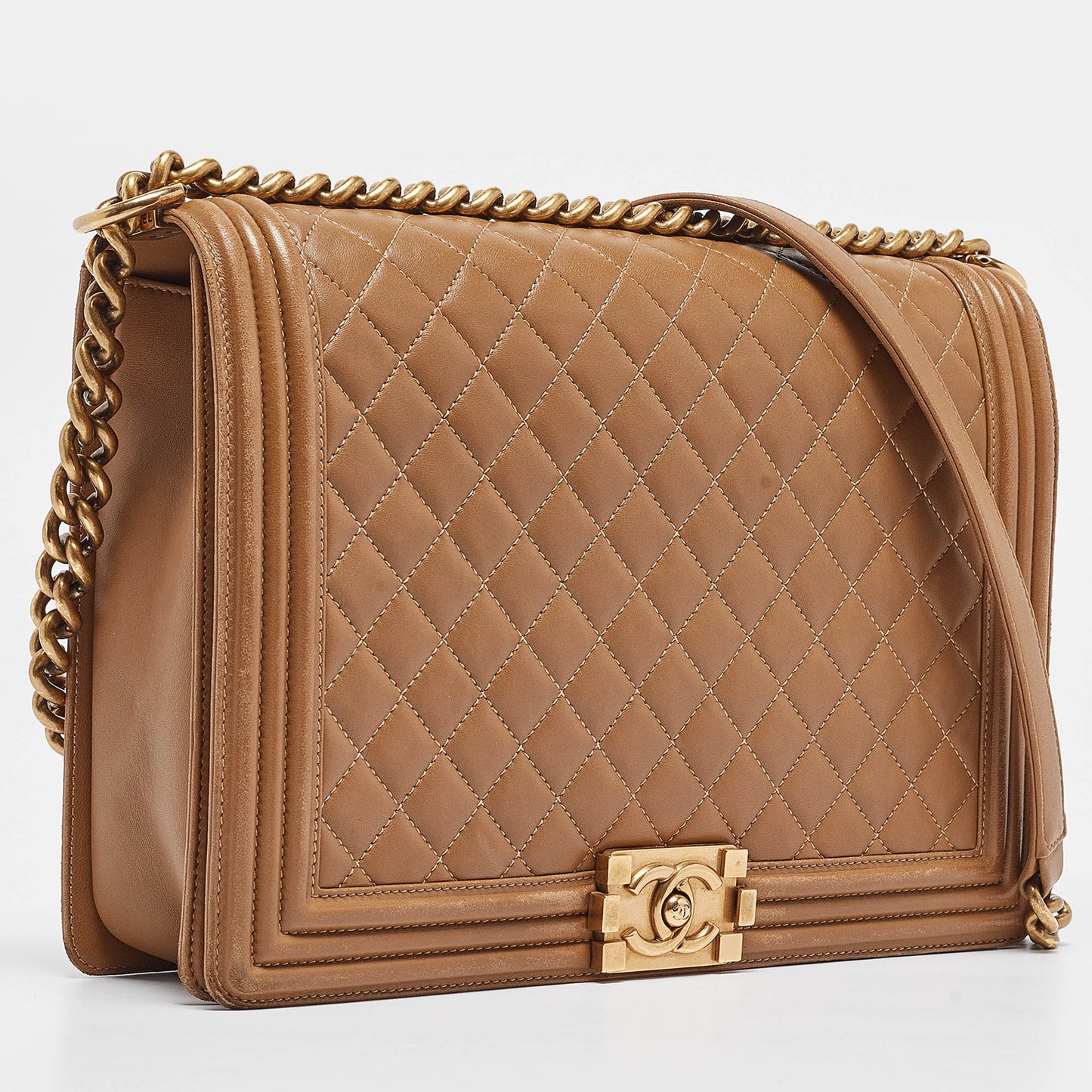 CHANEL Brown Quilted Leather Large Boy Flap Bag