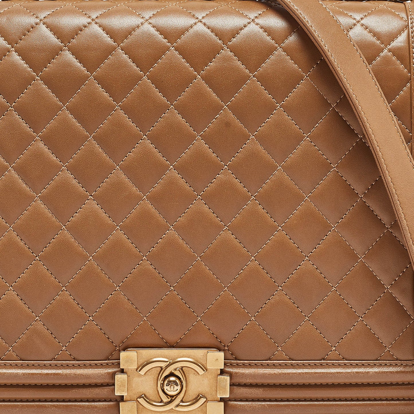 CHANEL Brown Quilted Leather Large Boy Flap Bag