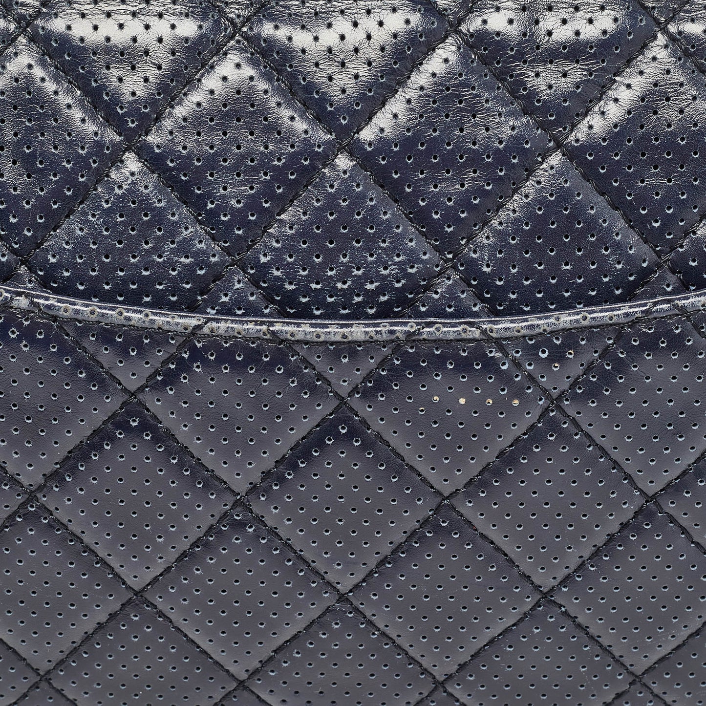 CHANEL Navy Blue Perforated Leather Punch Flap Bag