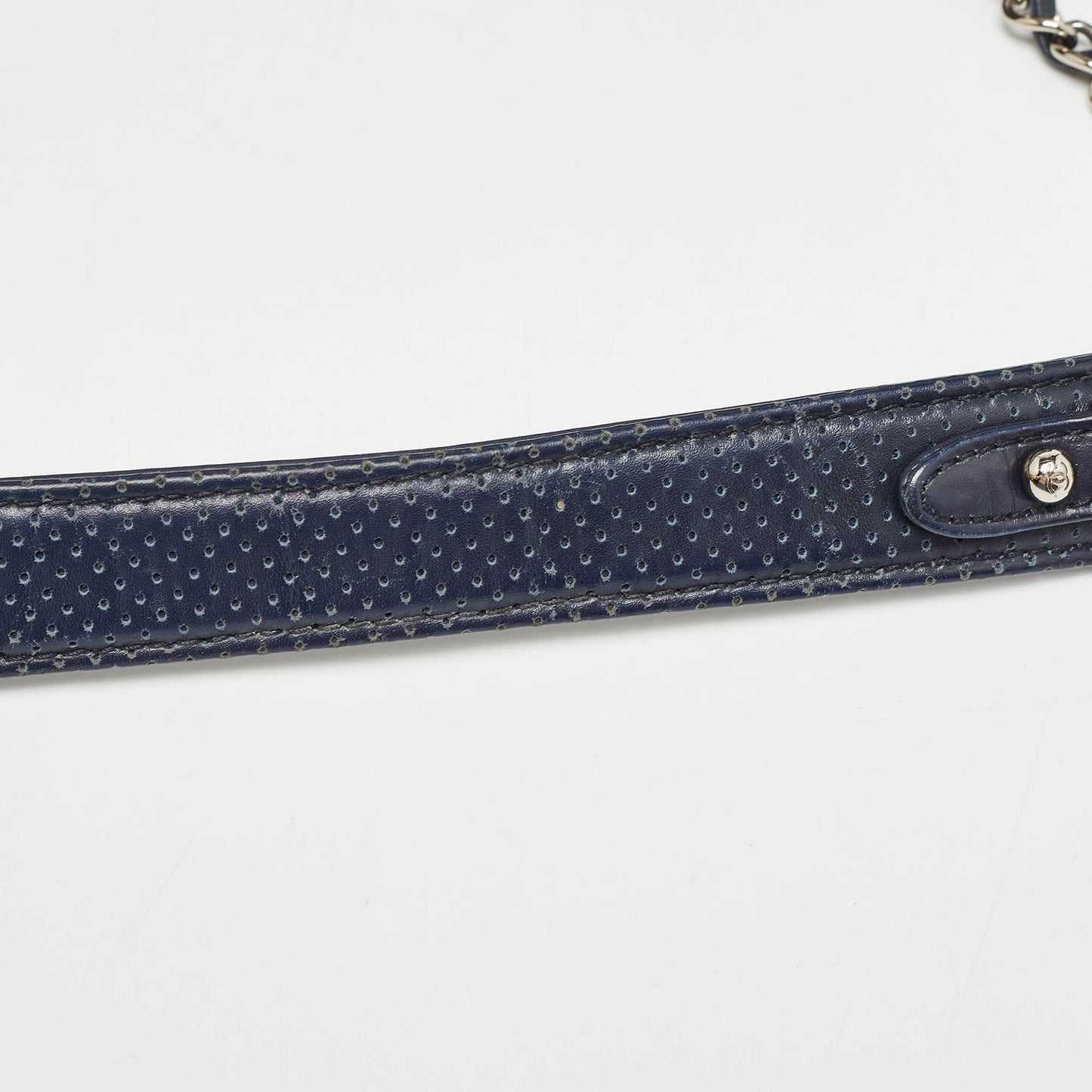 CHANEL Navy Blue Perforated Leather Punch Flap Bag