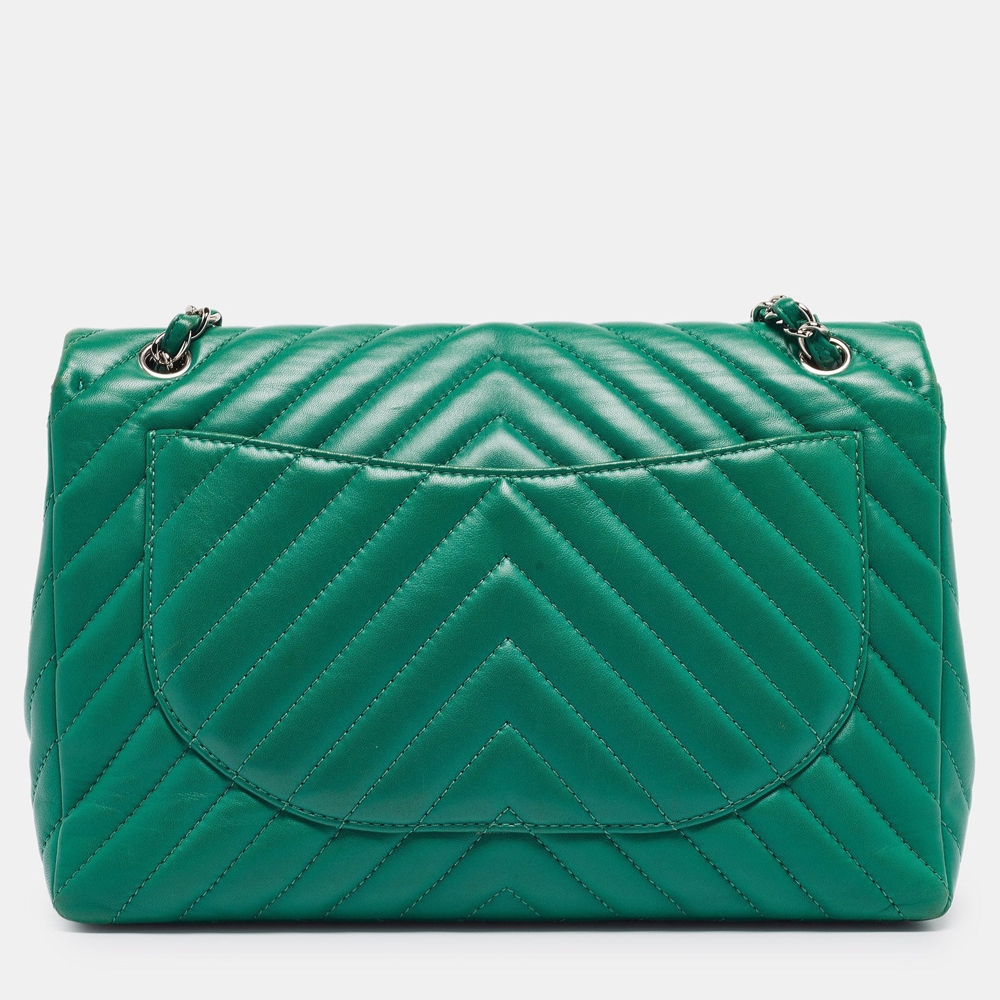 CHANEL Green Chevron Leather Maxi Classic Single Flap Bag