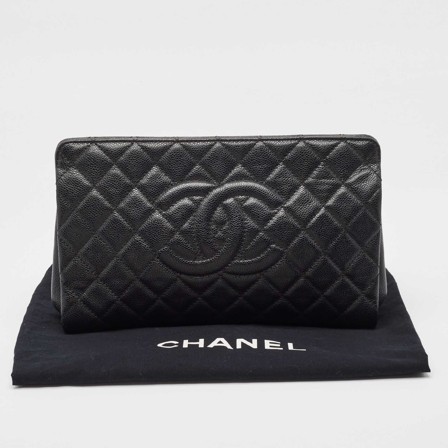 CHANEL Black Caviar Leather CC Frame Clutch
