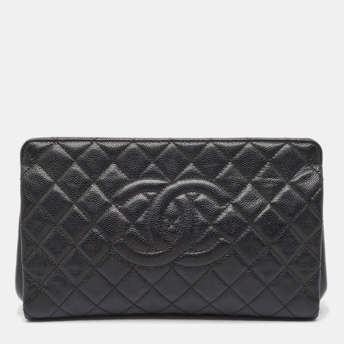 CHANEL Black Caviar Leather CC Frame Clutch