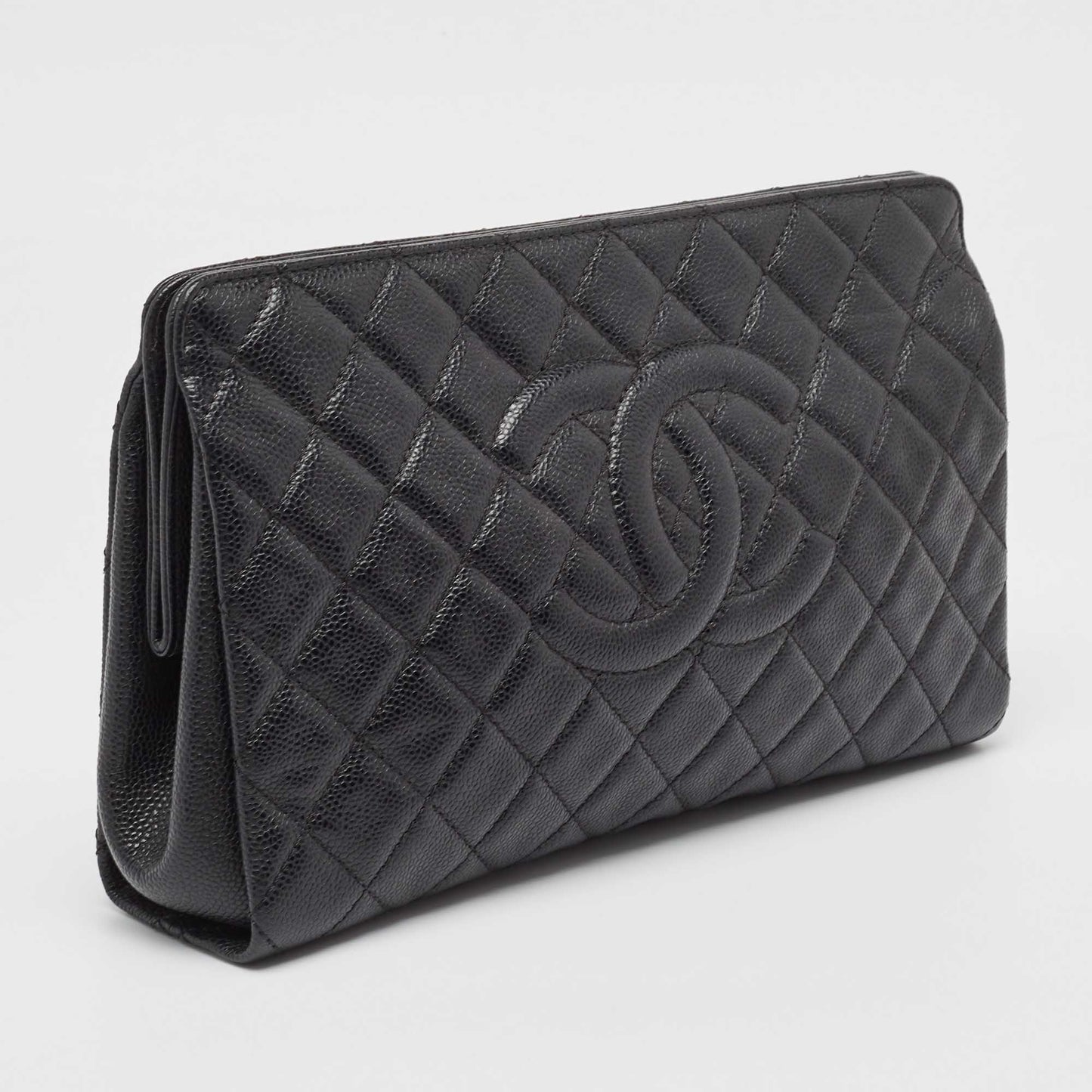 CHANEL Black Caviar Leather CC Frame Clutch