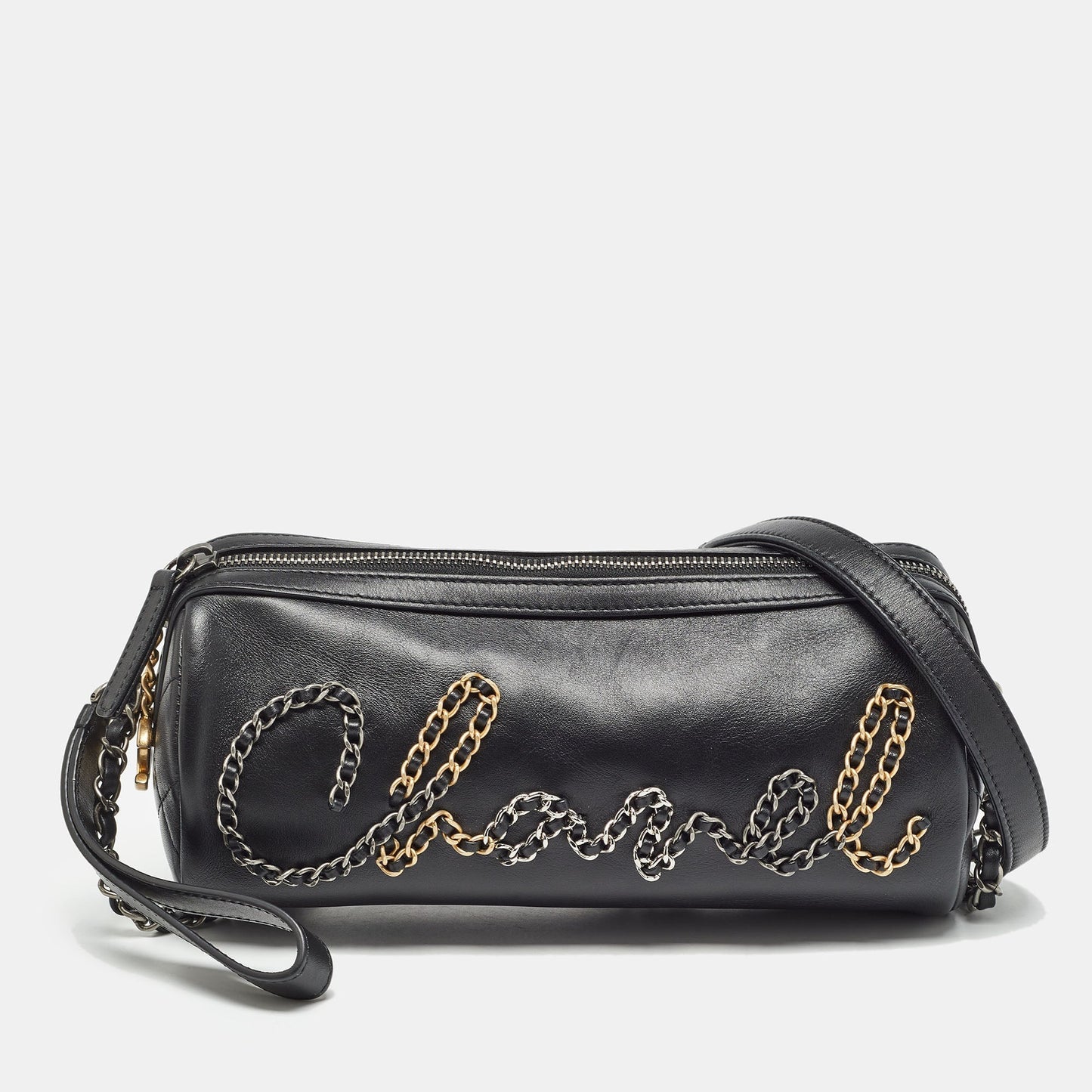 CHANEL  Black Leather Chain Signature Bowler Bag