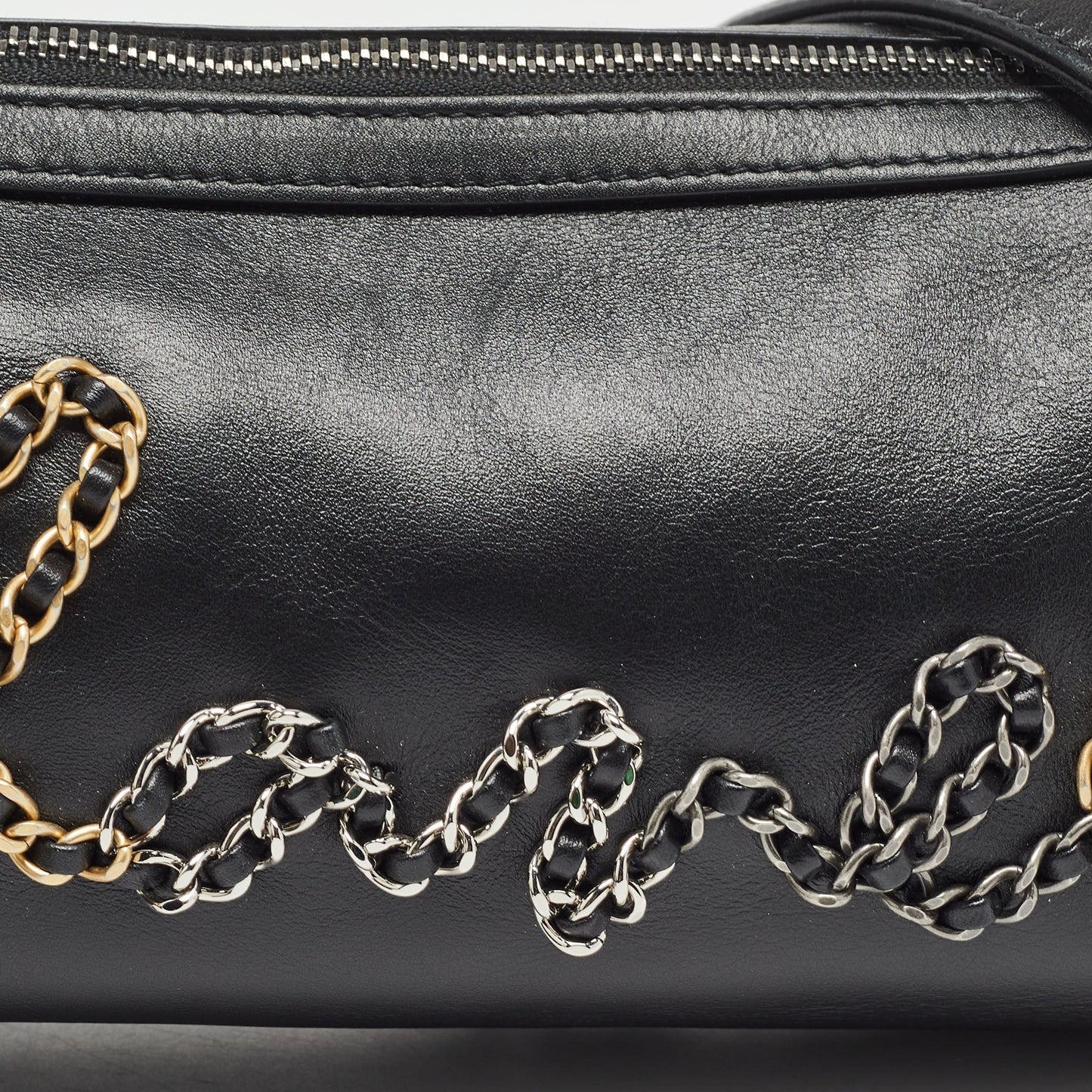 CHANEL  Black Leather Chain Signature Bowler Bag