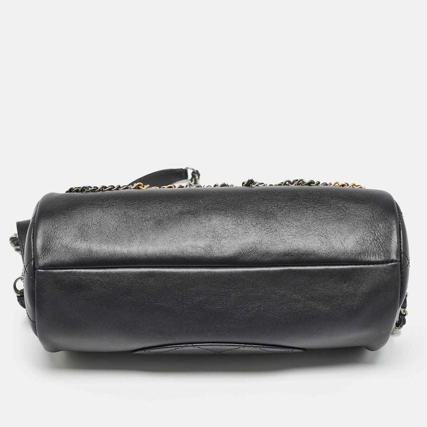 CHANEL  Black Leather Chain Signature Bowler Bag