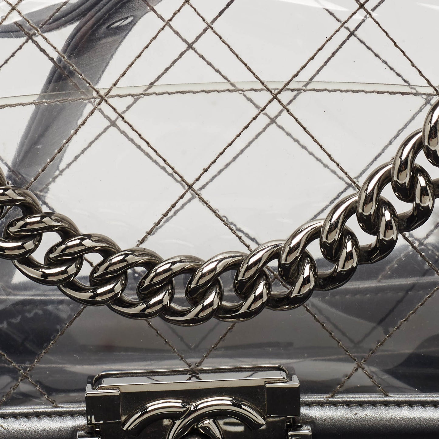 CHANEL Grey/Clear Quilted PVC and Leather Small Boy Flap Bag