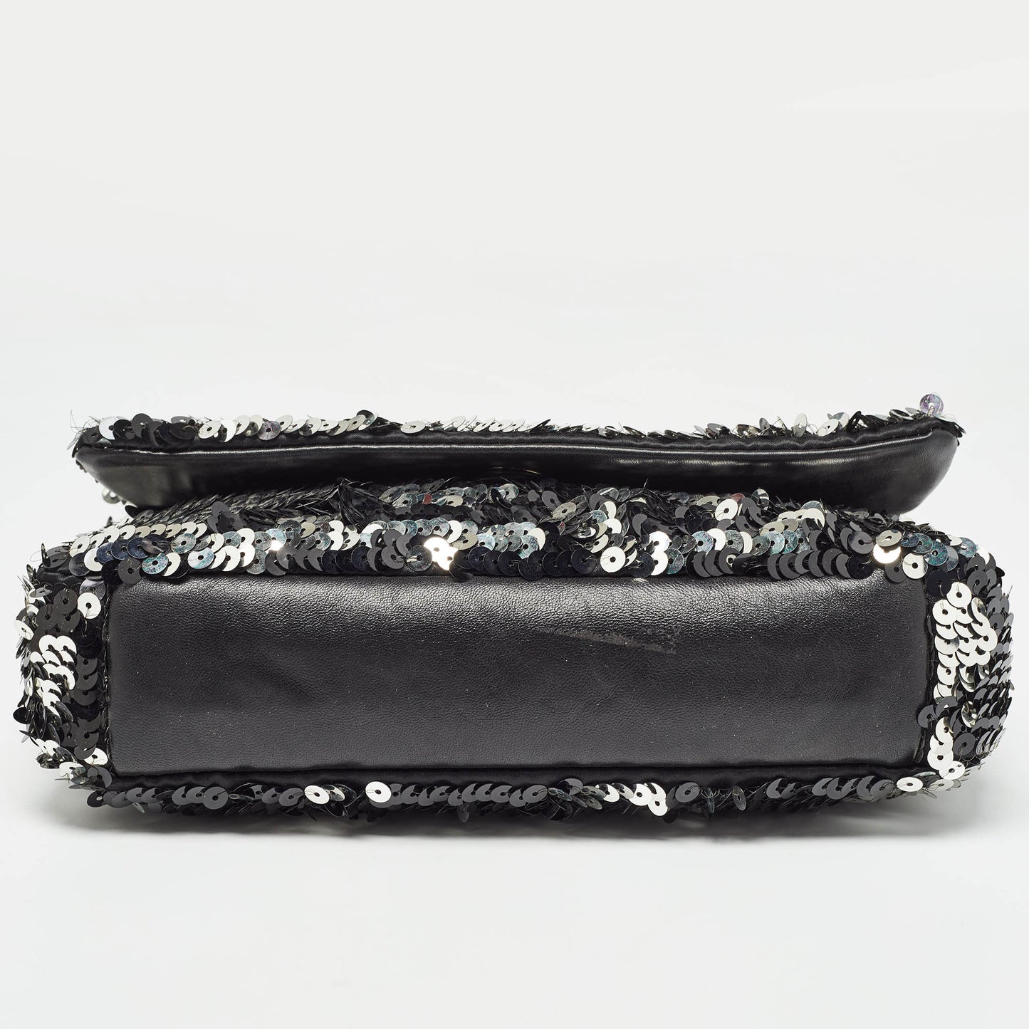 CHANEL Black/Silver Sequins Flap Bag