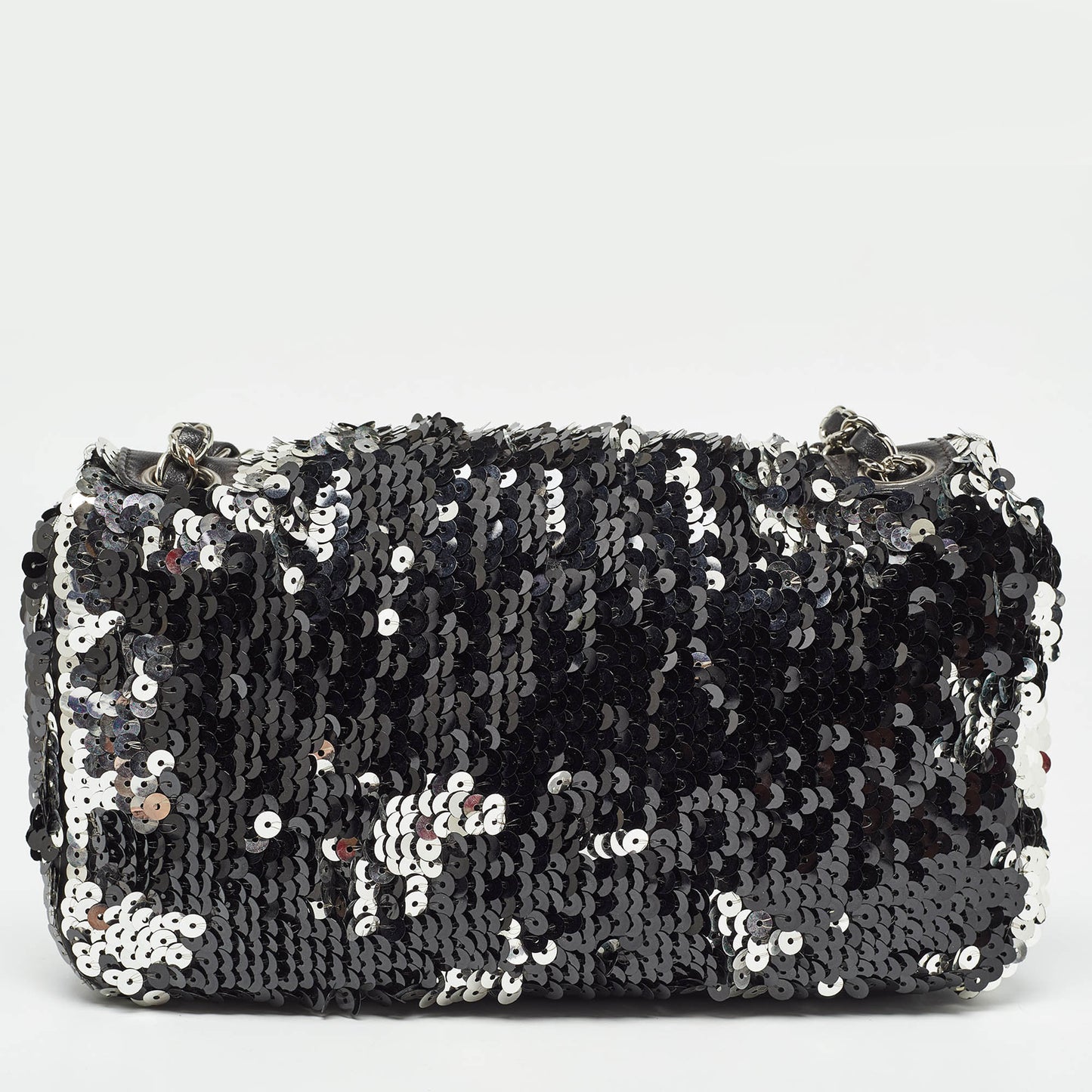 CHANEL Black/Silver Sequins Flap Bag