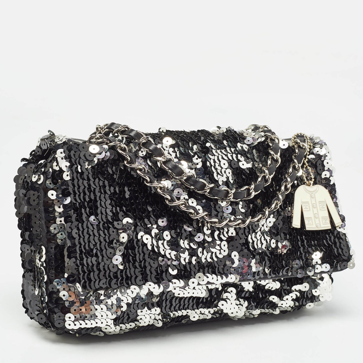 CHANEL Black/Silver Sequins Flap Bag