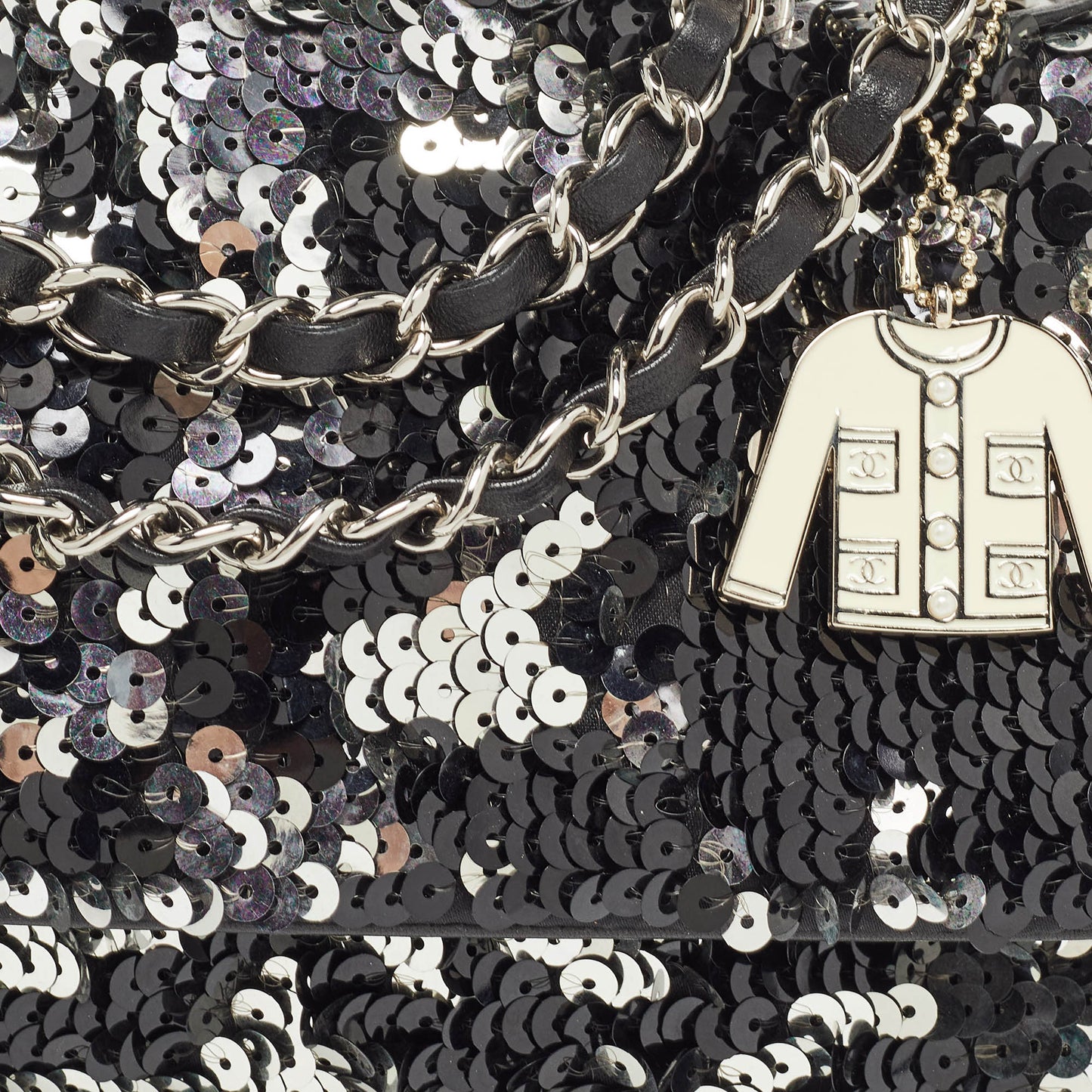 CHANEL Black/Silver Sequins Flap Bag