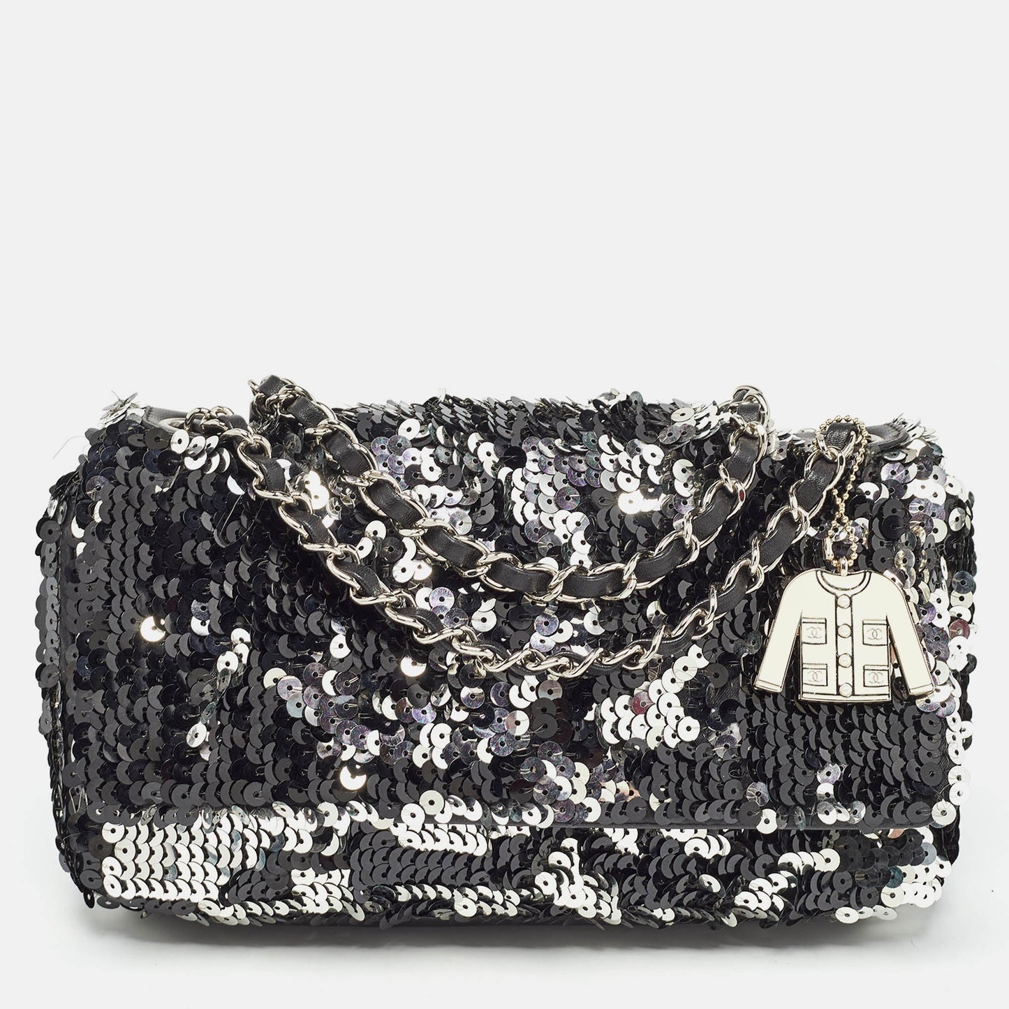 CHANEL Black/Silver Sequins Flap Bag