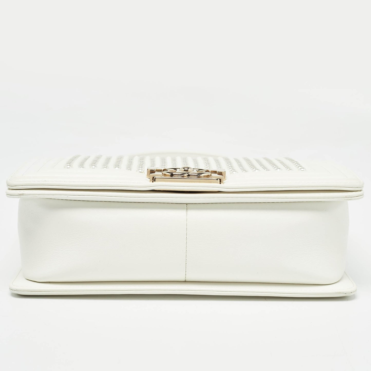 CHANEL White Pearl Embellished Leather Medium Boy Flap Bag