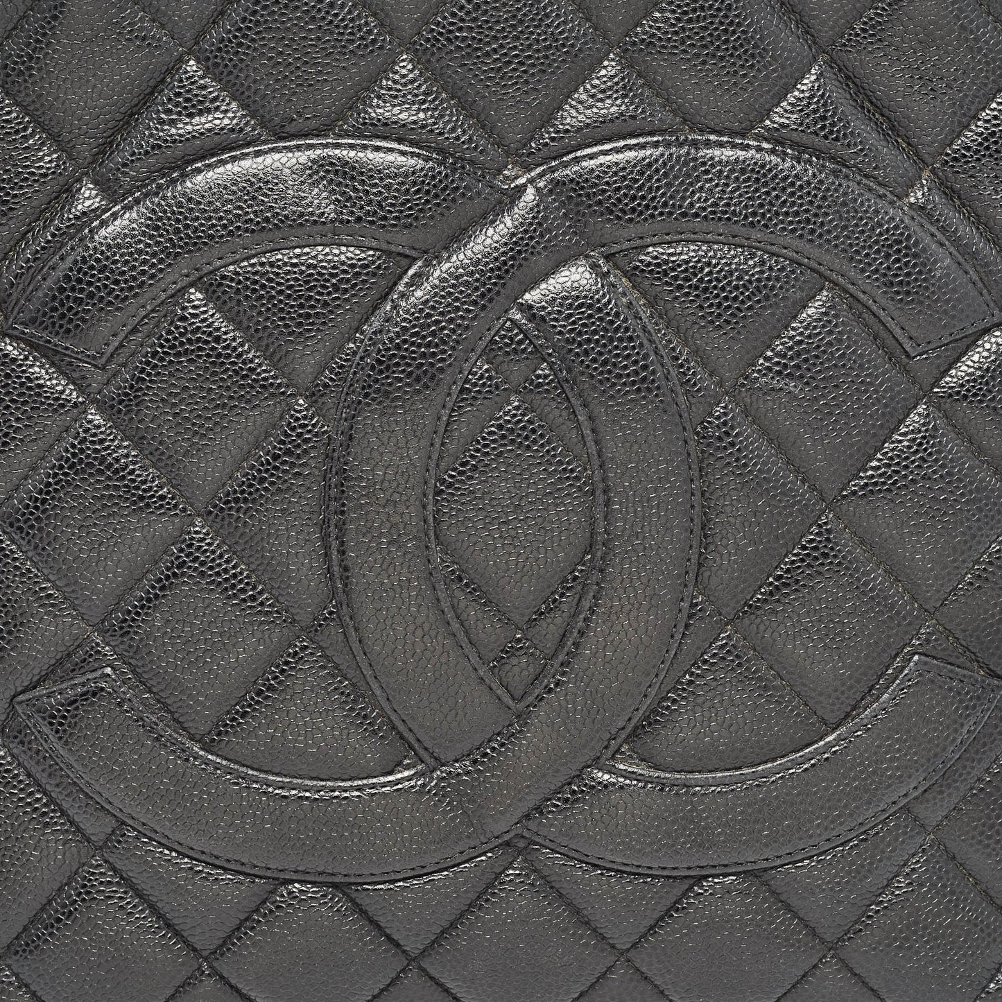 CHANEL Black Quilted Caviar Leather Medallion Tote