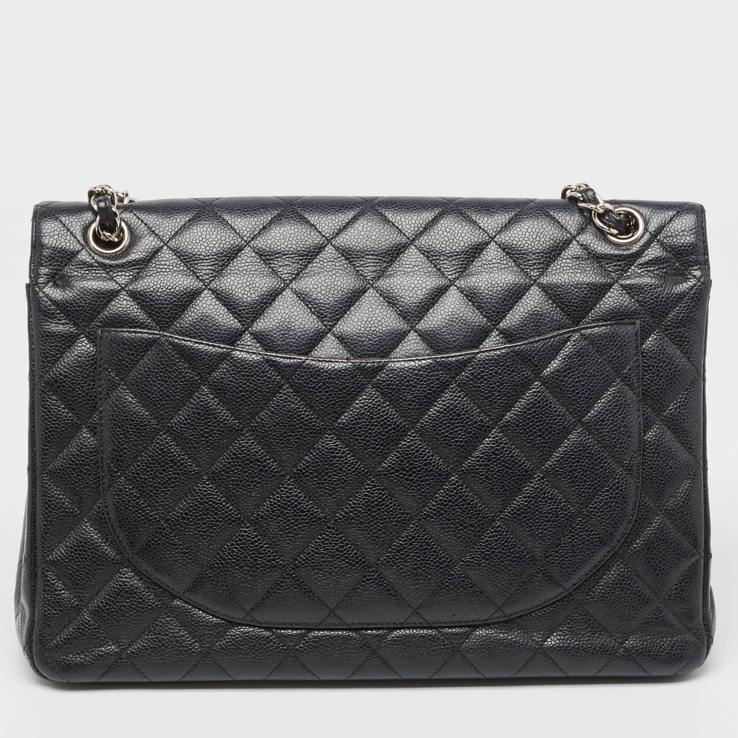 CHANEL Black Quilted Caviar Leather Maxi Classic Double Flap Bag
