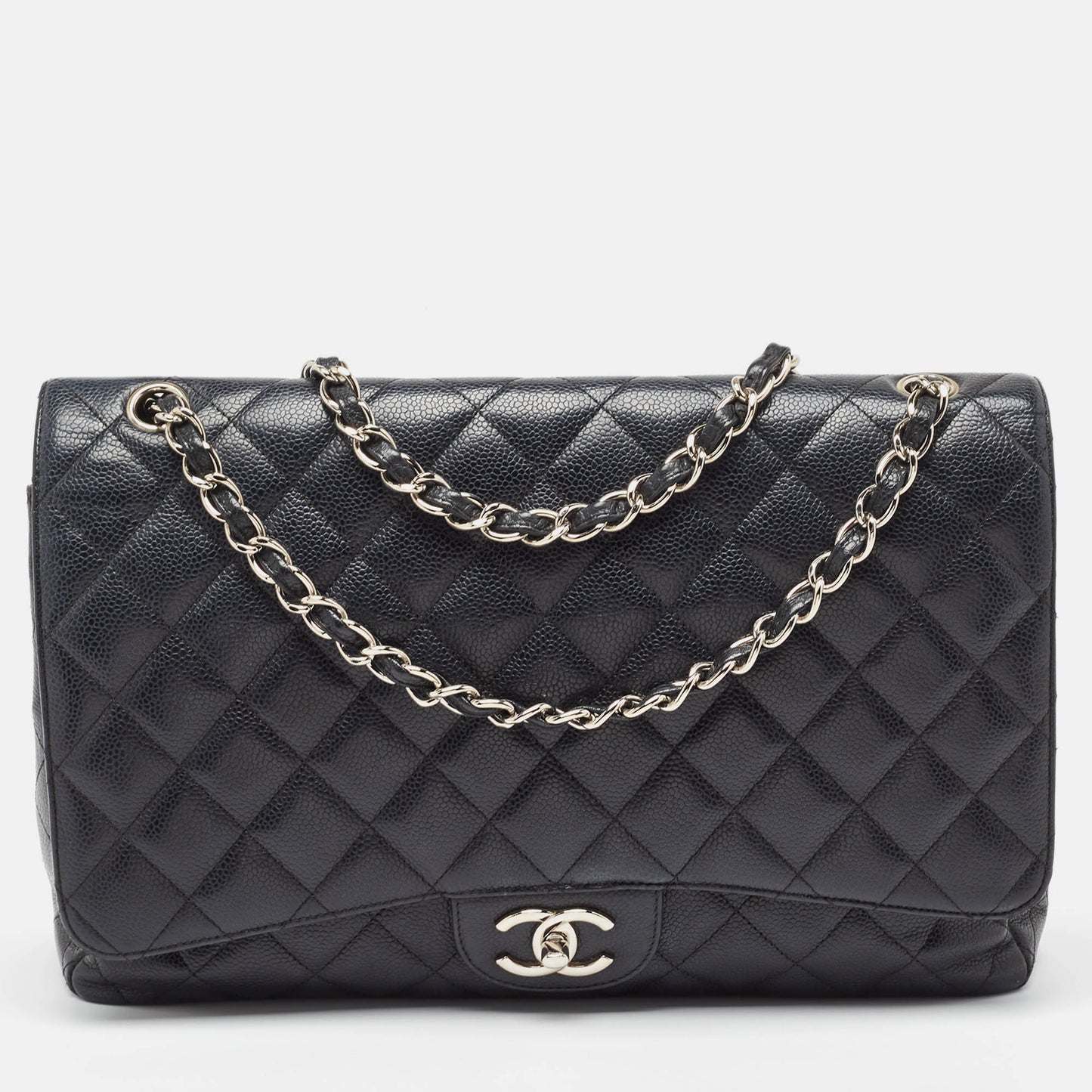 CHANEL Black Quilted Caviar Leather Maxi Classic Double Flap Bag