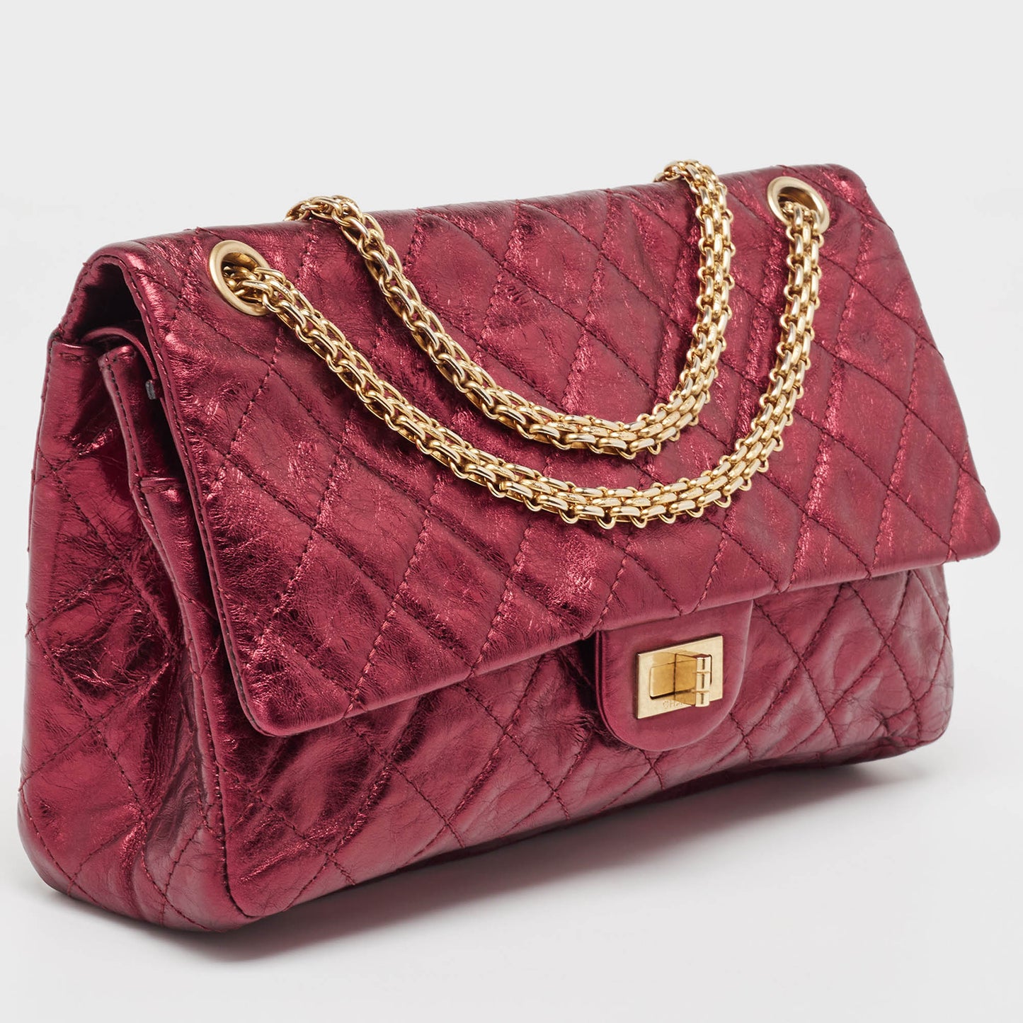 CHANEL Metallic Burgundy Quilted Aged Leather Classic 226 Reissue 2.55 Flap Bag