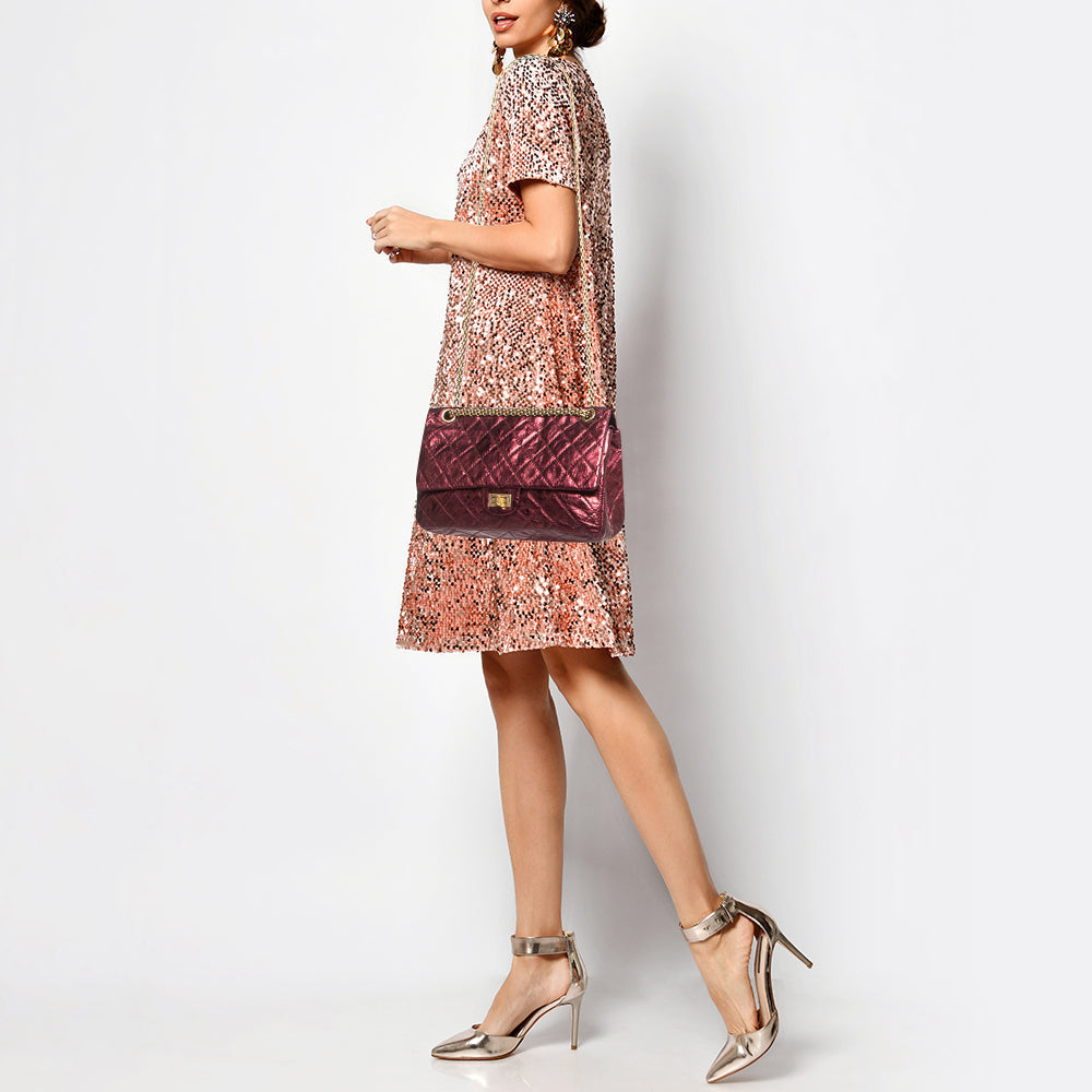 CHANEL Metallic Burgundy Quilted Aged Leather Classic 226 Reissue 2.55 Flap Bag