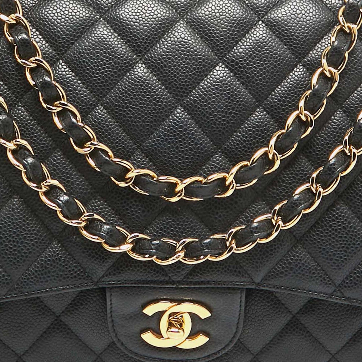 CHANEL Black Quilted Caviar Leather Maxi Classic Single Flap Bag