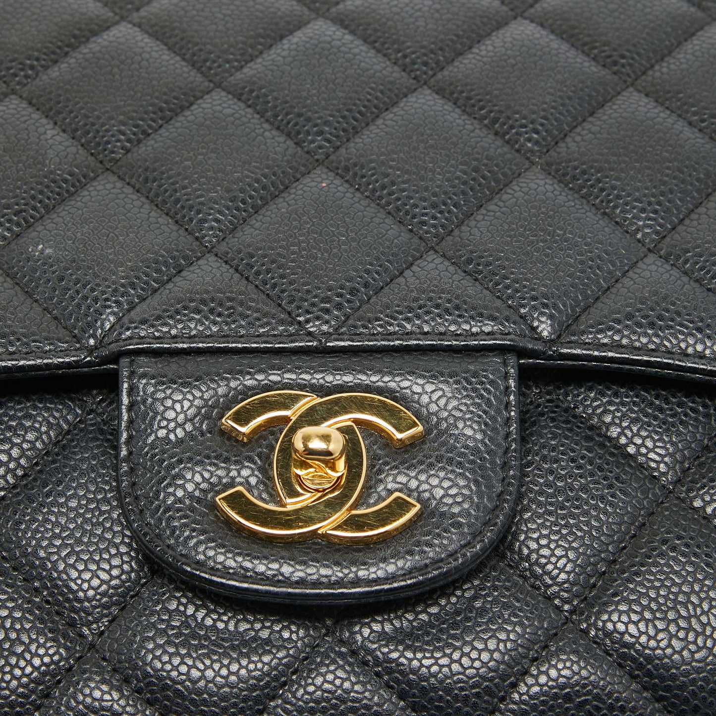 CHANEL Black Quilted Caviar Leather Maxi Classic Single Flap Bag